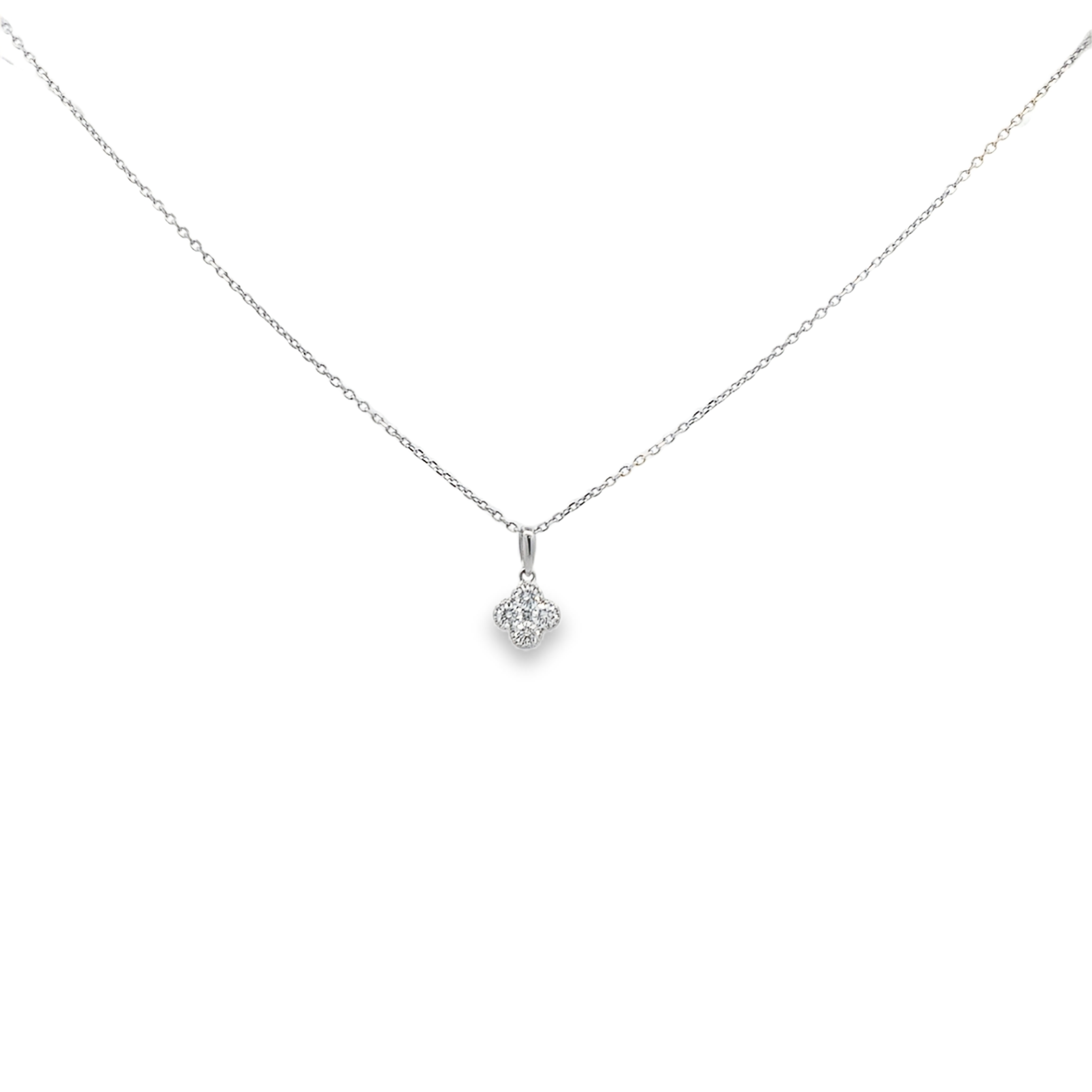 14K White Gold Diamond Clover Pendant