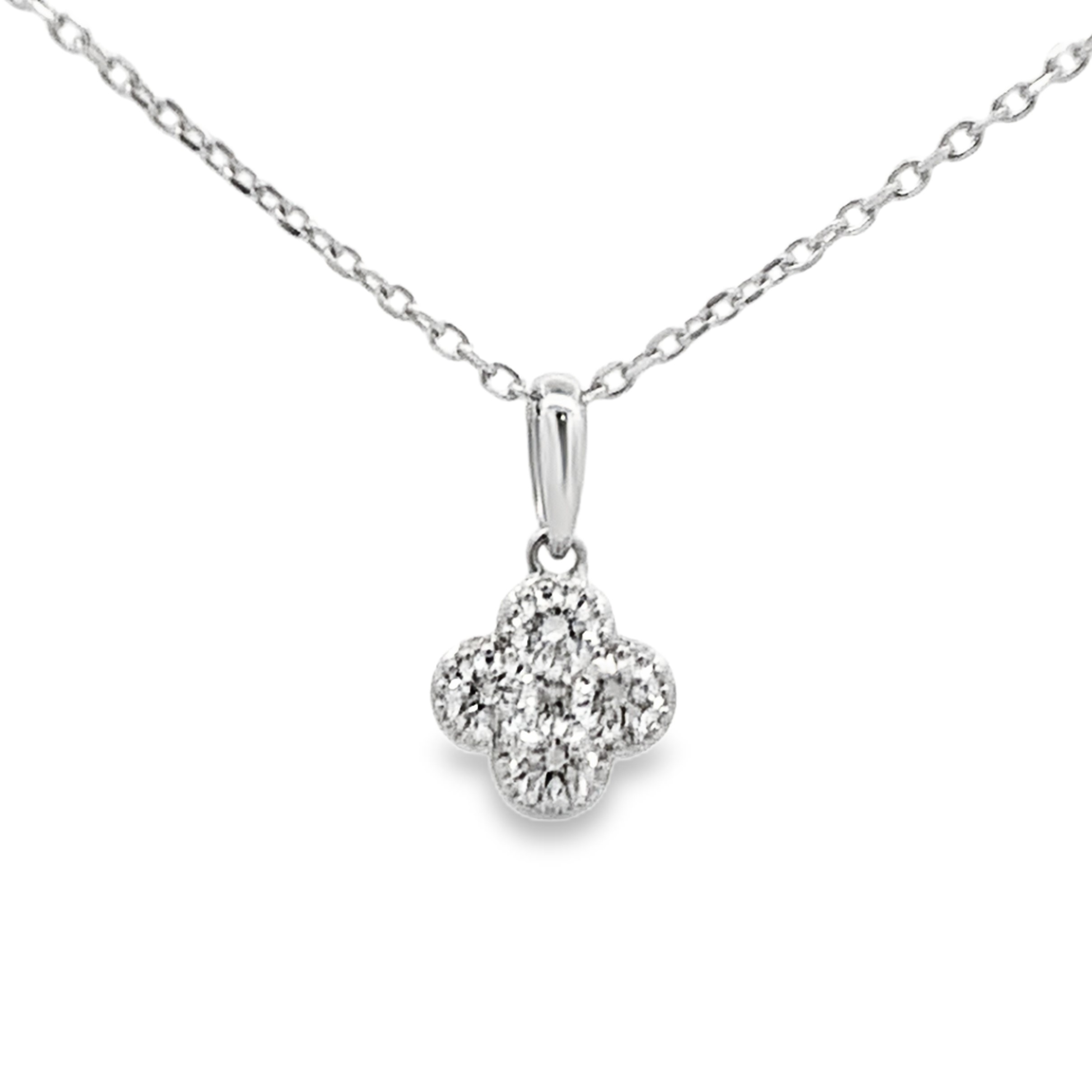 14K White Gold Diamond Clover Pendant