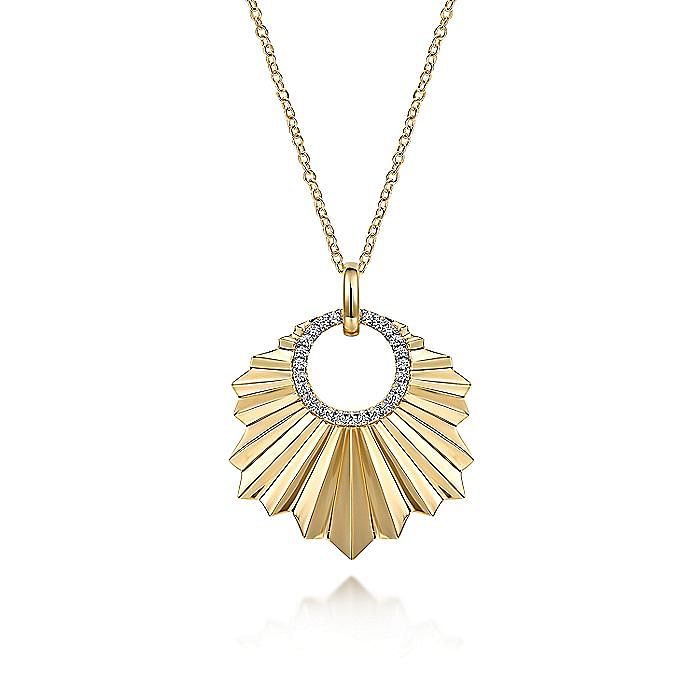 Gabriel & Co.14K Yellow Gold Leaf Shape Diamond Pendant