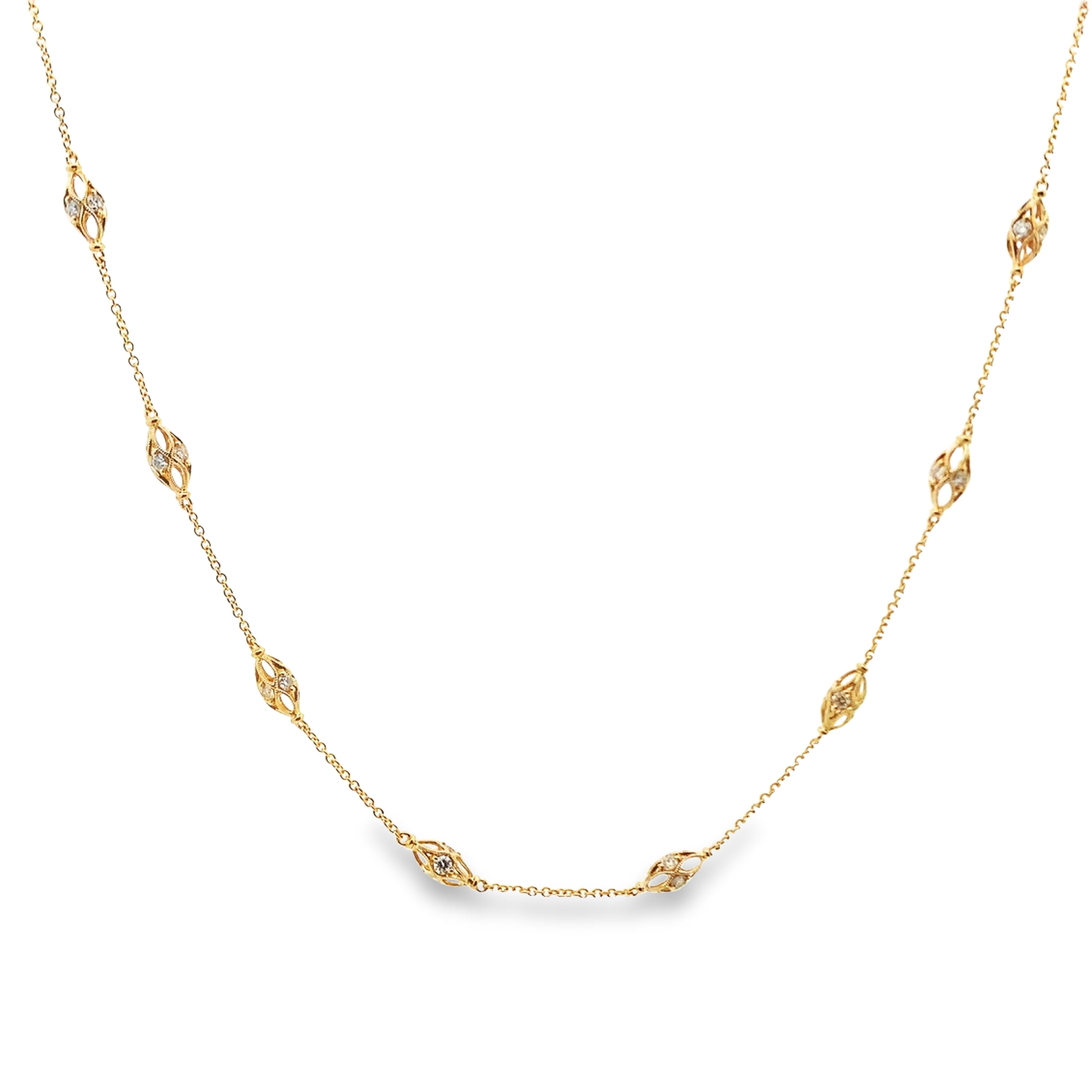 14K Yellow Gold Diamond Station Necklace