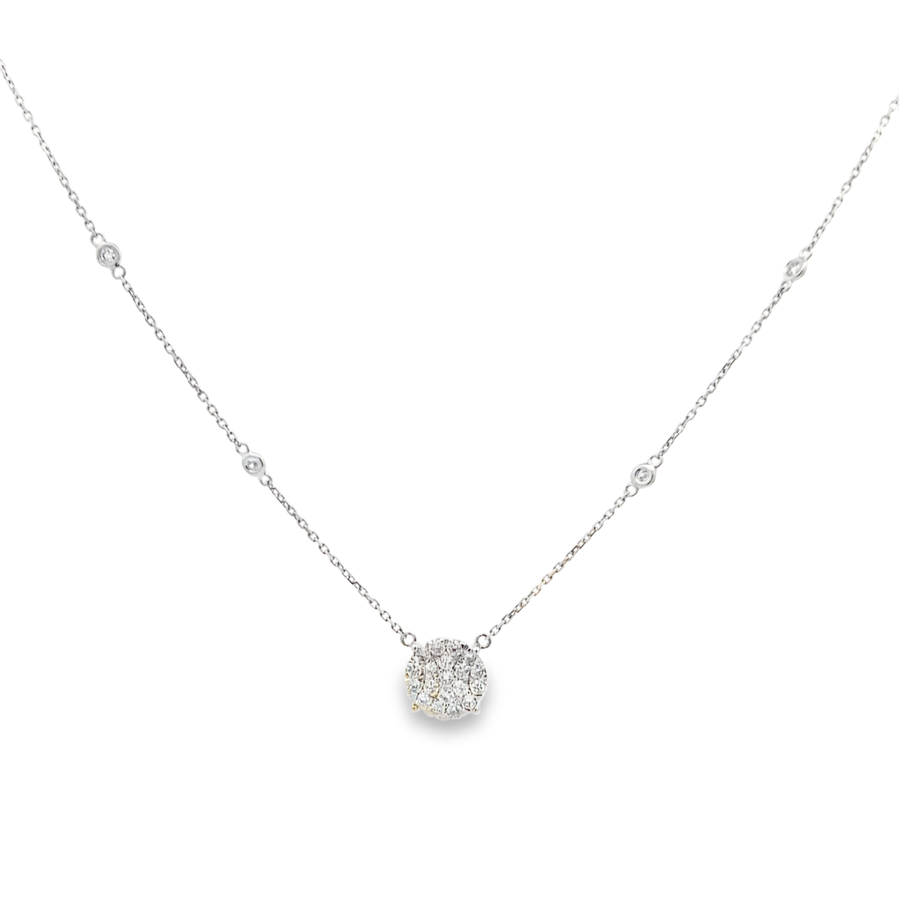 18K White Gold Diamond Cluster Necklace