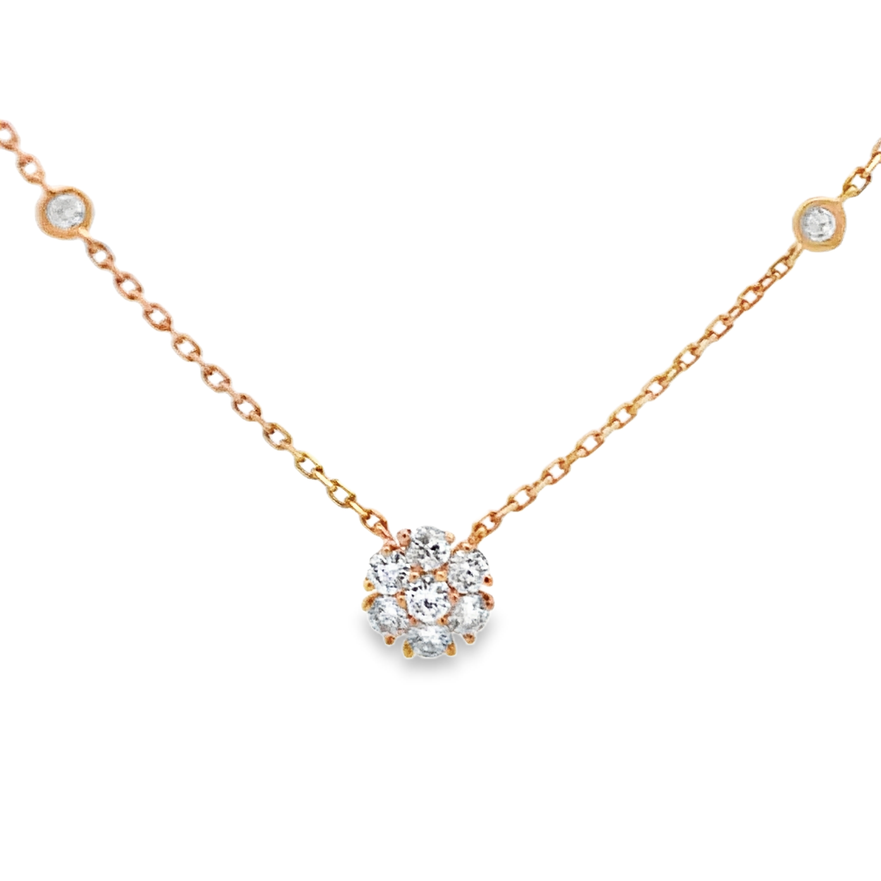 18K Rose Gold Diamond Cluster Necklace