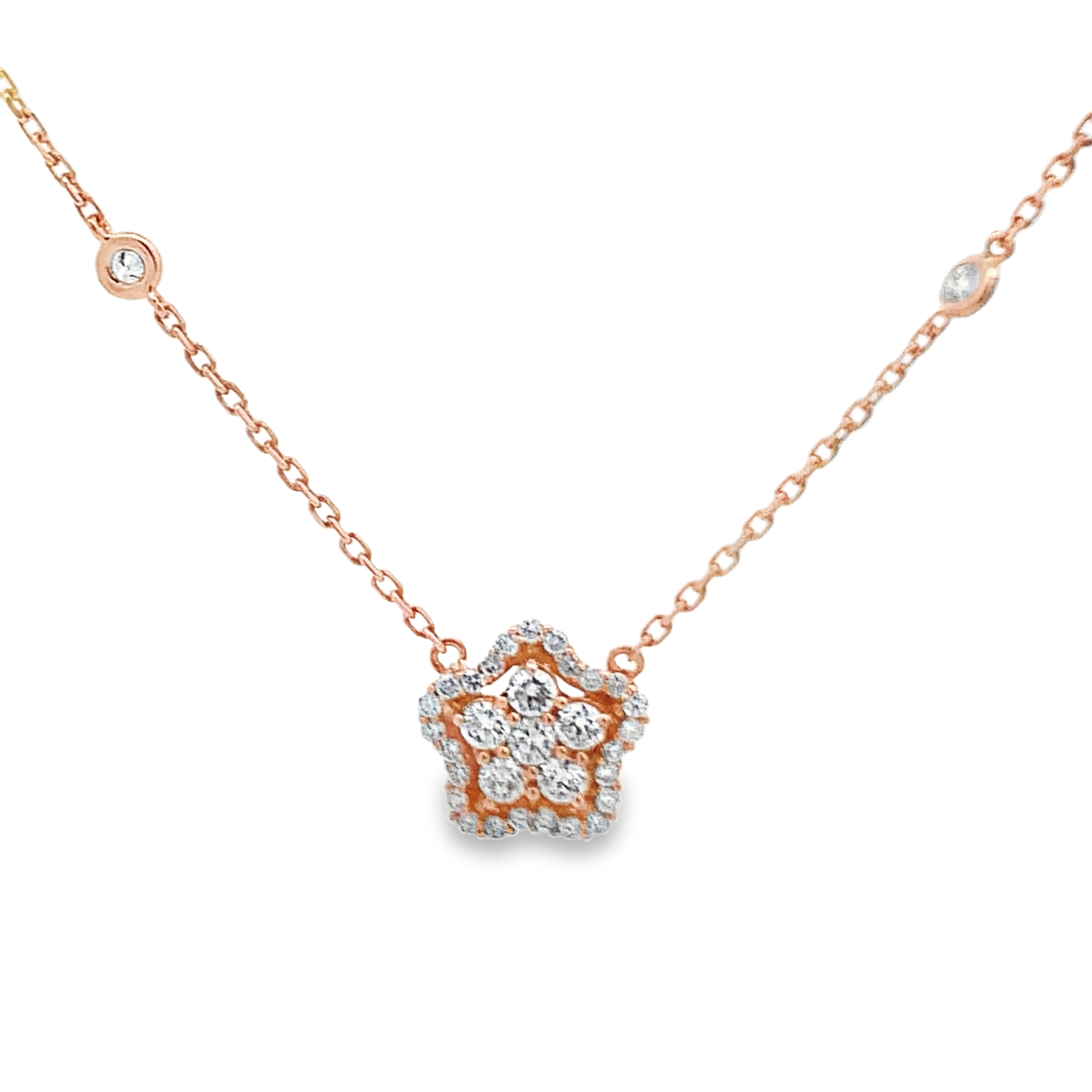 18K Rose Gold Diamond Flower Necklace