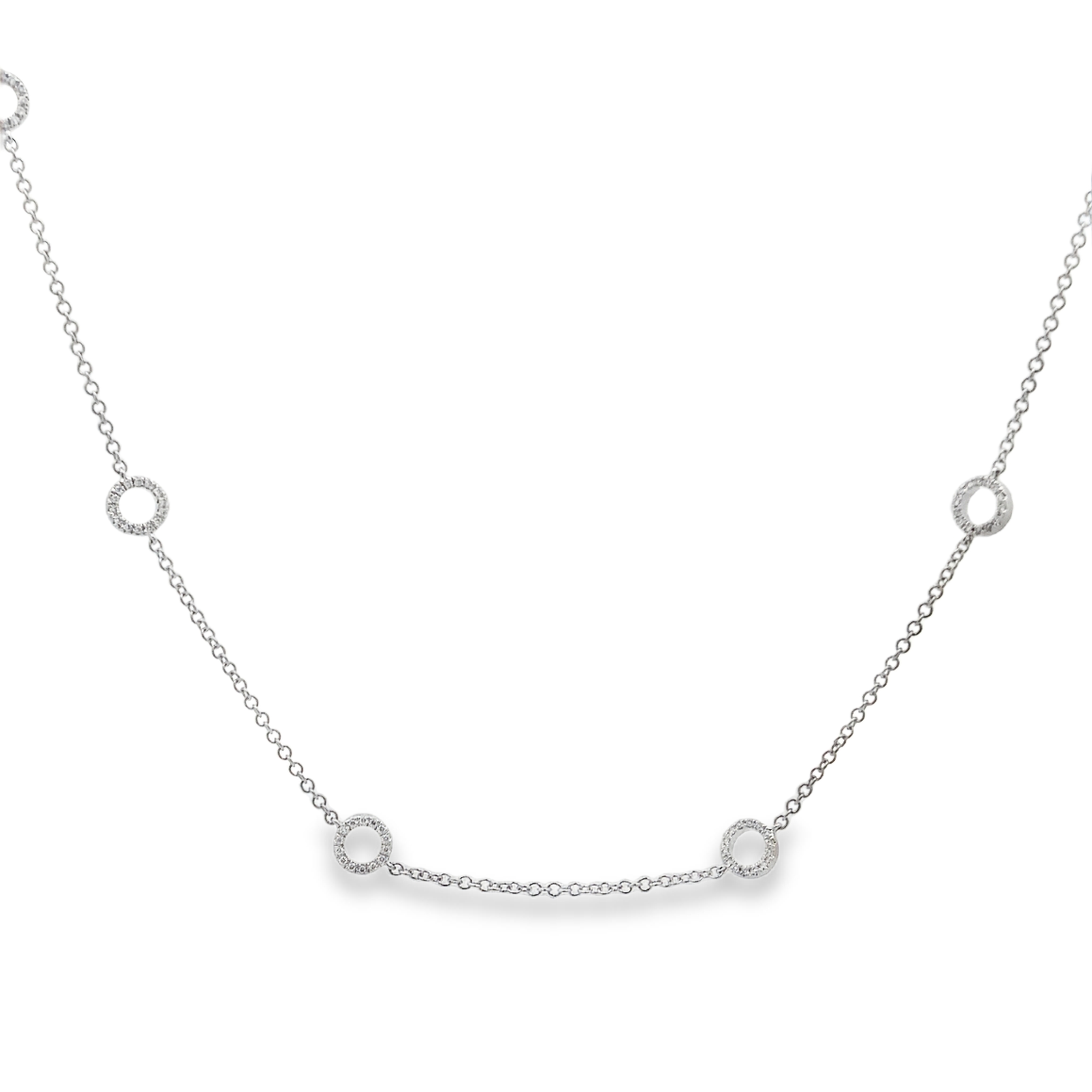 18K White Gold Diamond Circle Stations Necklace