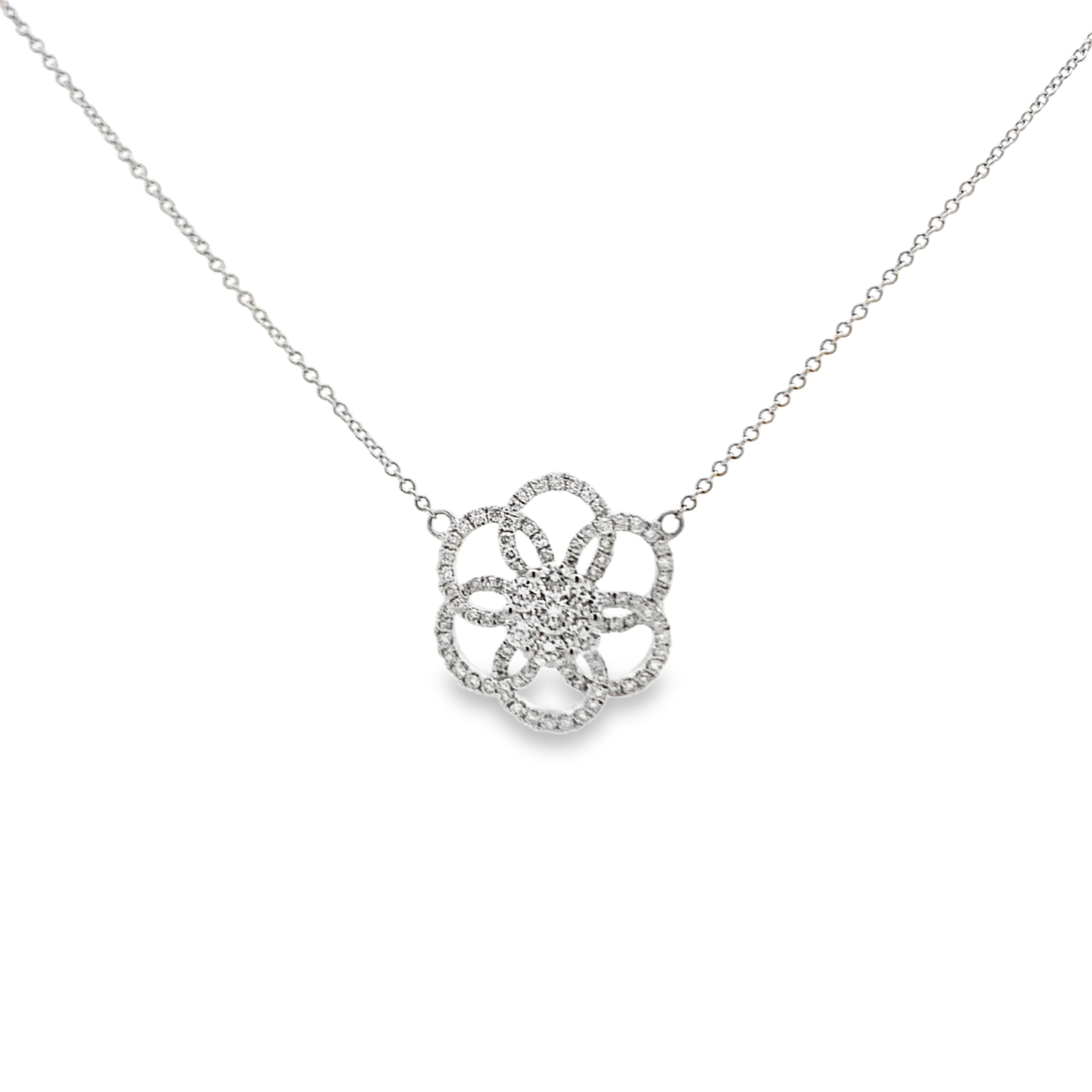 18K White Gold Diamond Open Flower Necklace