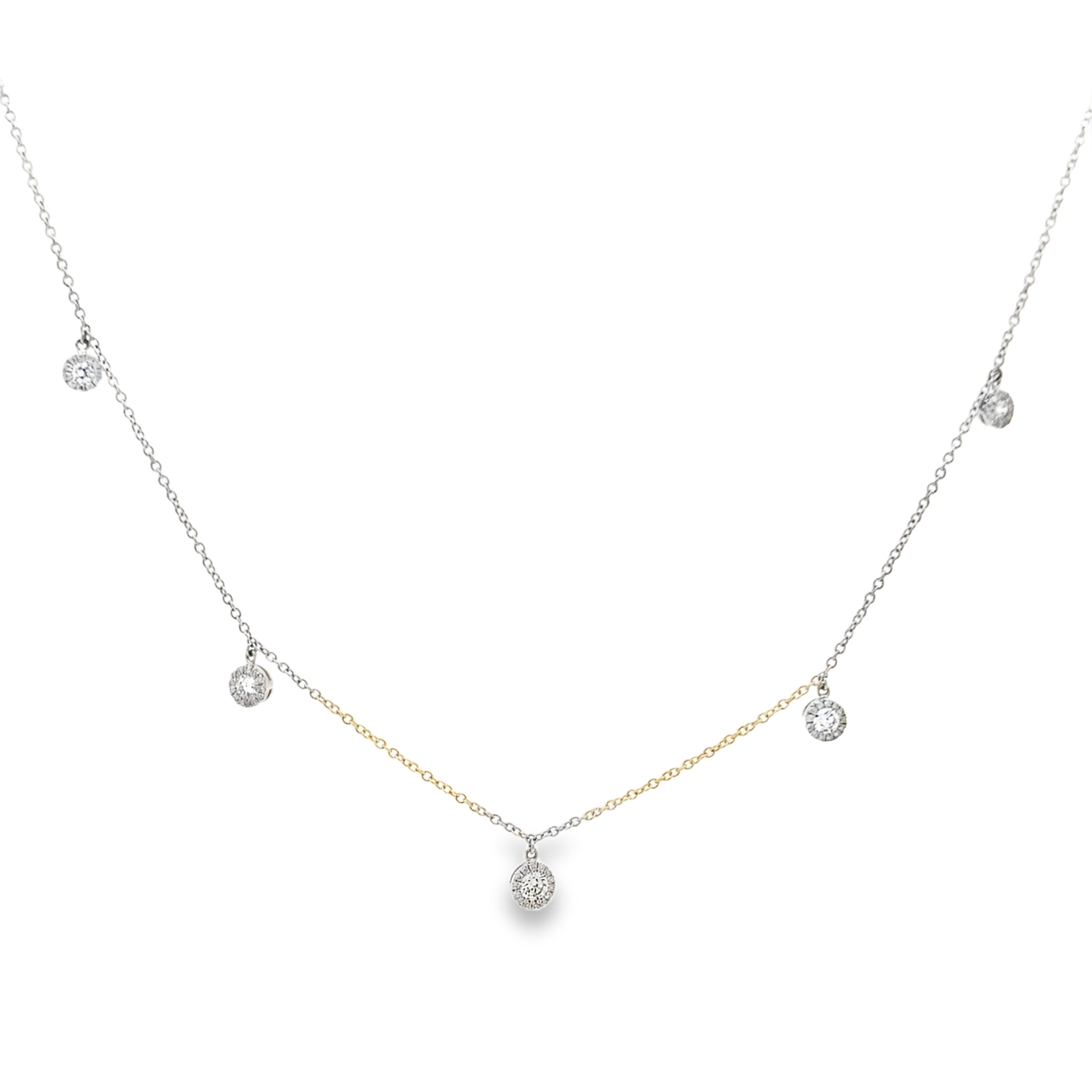 18K White Gold Diamonds Dangling Station Necklace