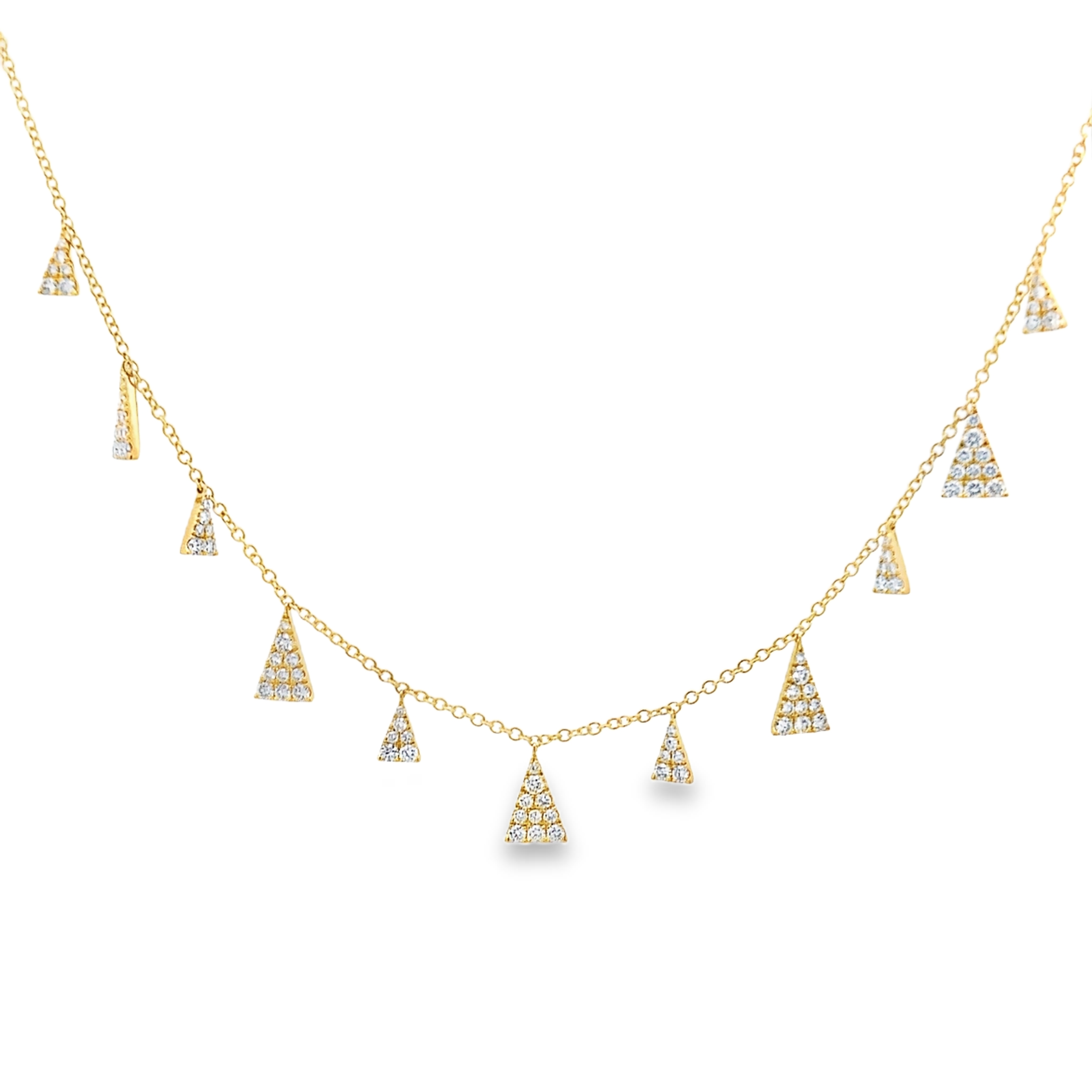 18K Yellow Gold Pave Triangles Necklace