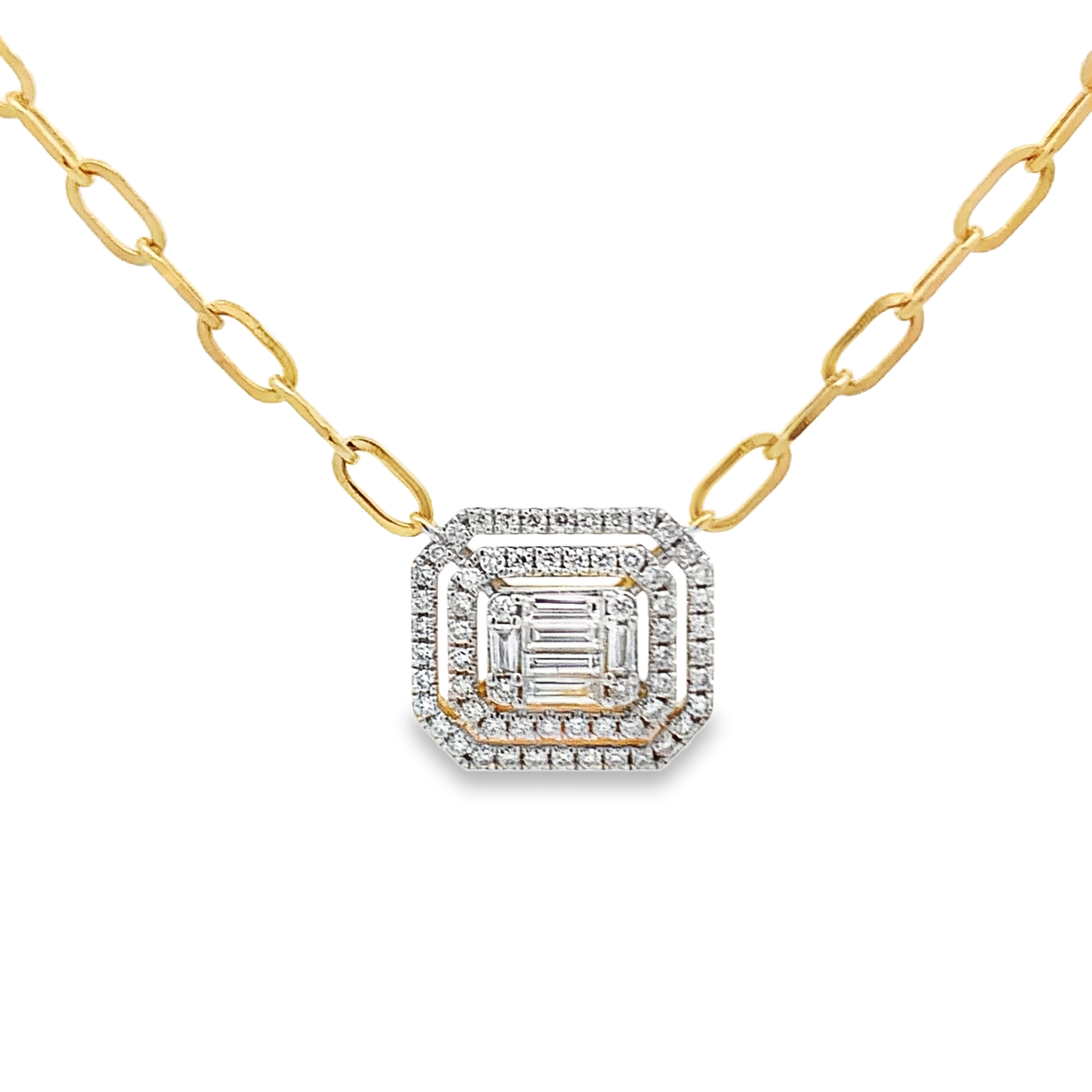 18K Yellow Gold Diamond Emerald-Shaped Center Necklace