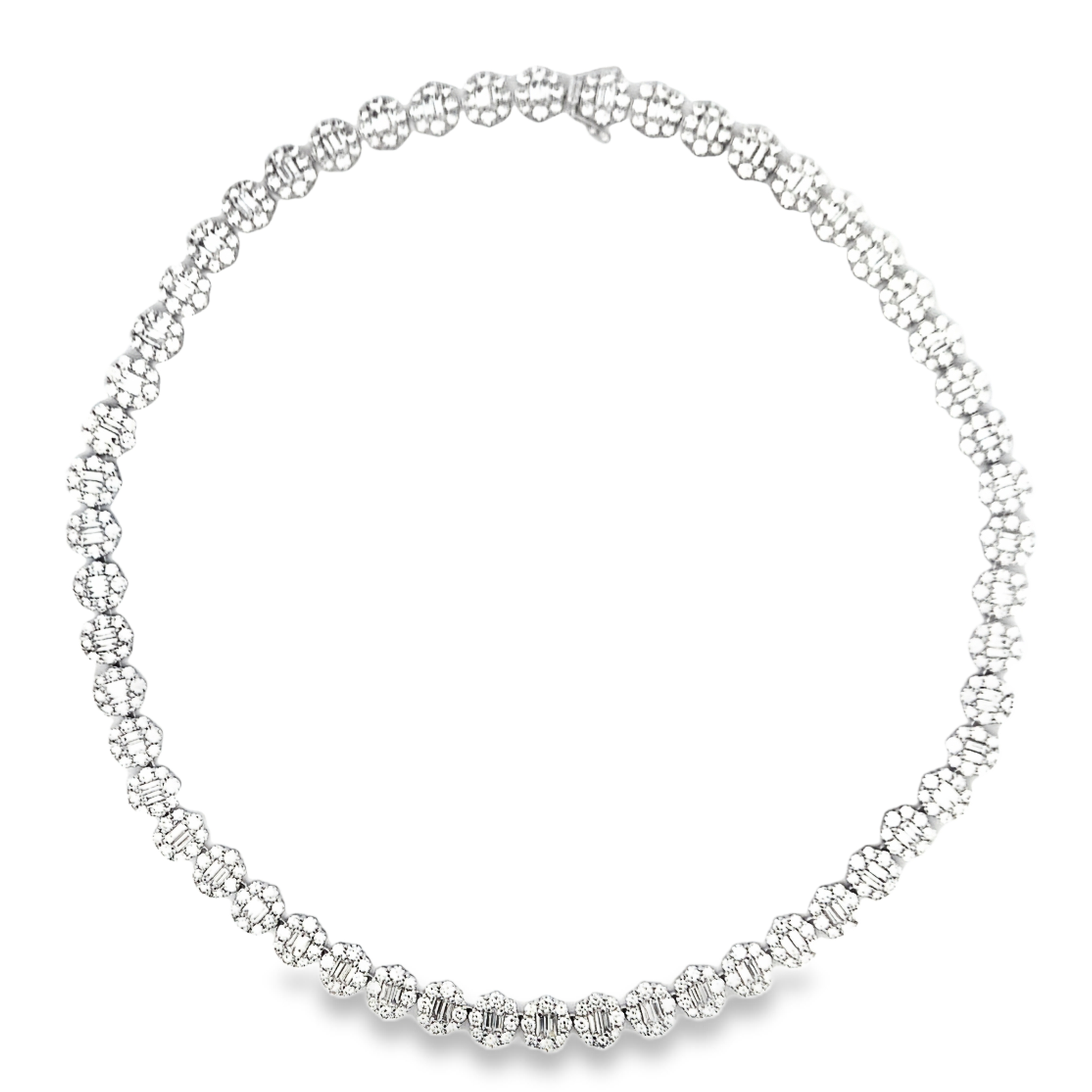 18K White Gold Diamond Cluster Link Necklace