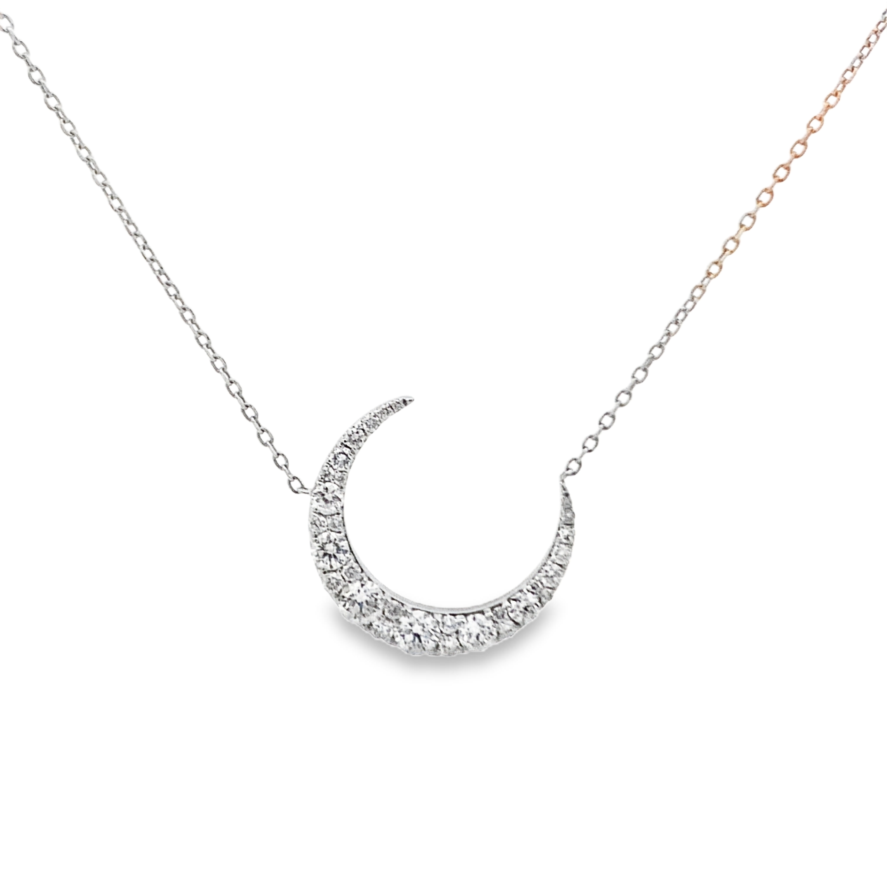 14K White Gold Graduated Diamond Moon Necklace