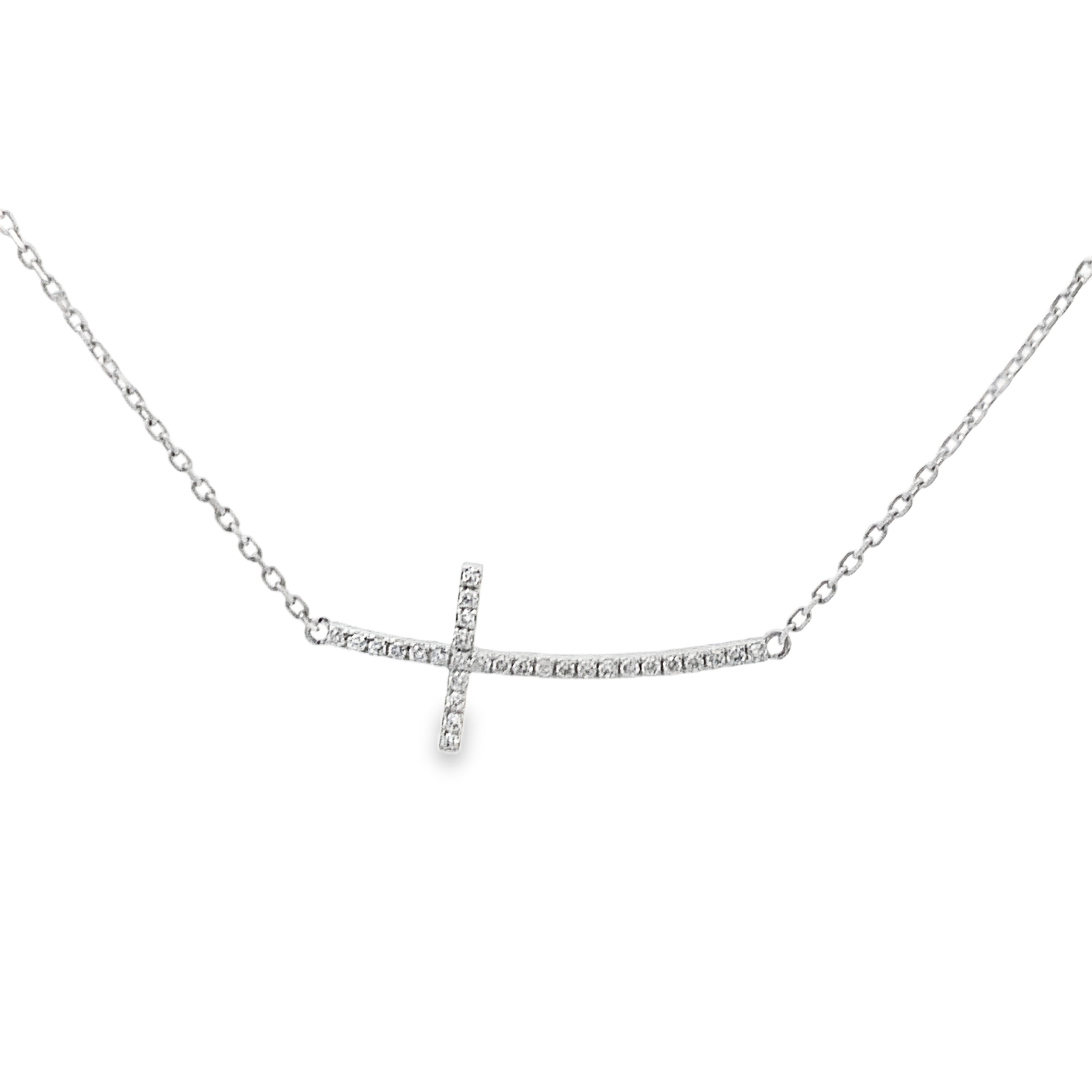 18K White Gold Diamond Horizontal Cross Necklace