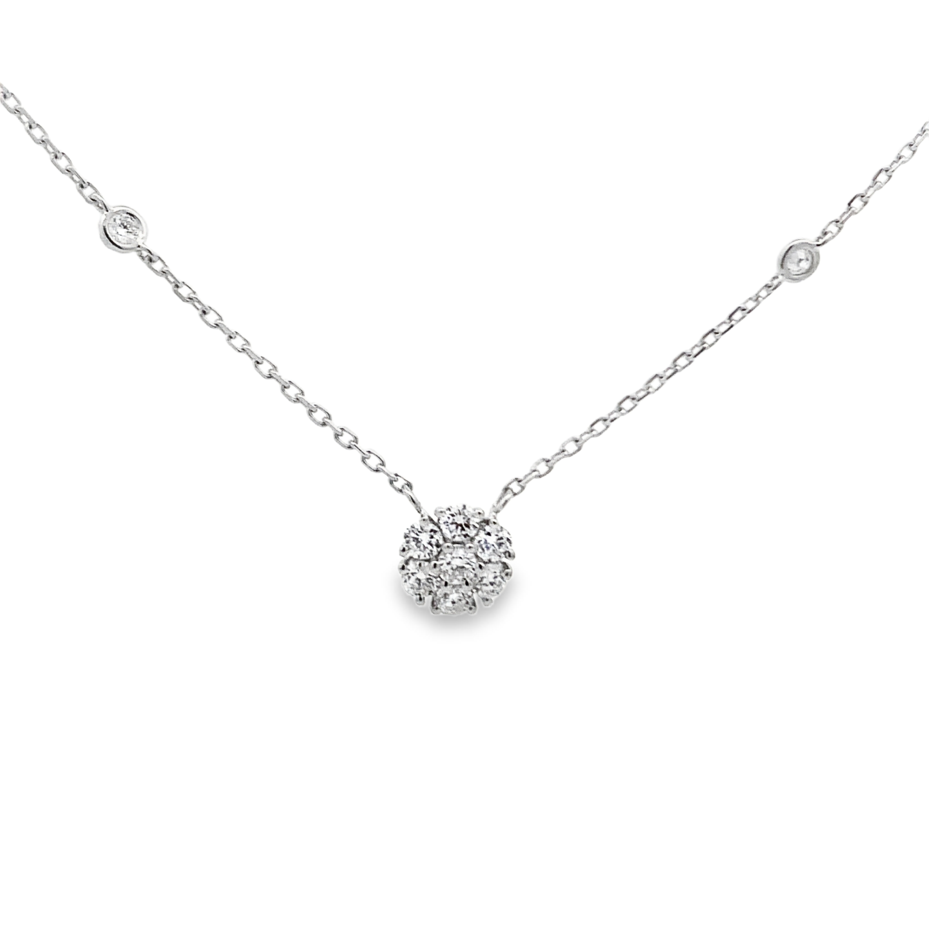 18K White Gold Diamond Cluster Station Necklace