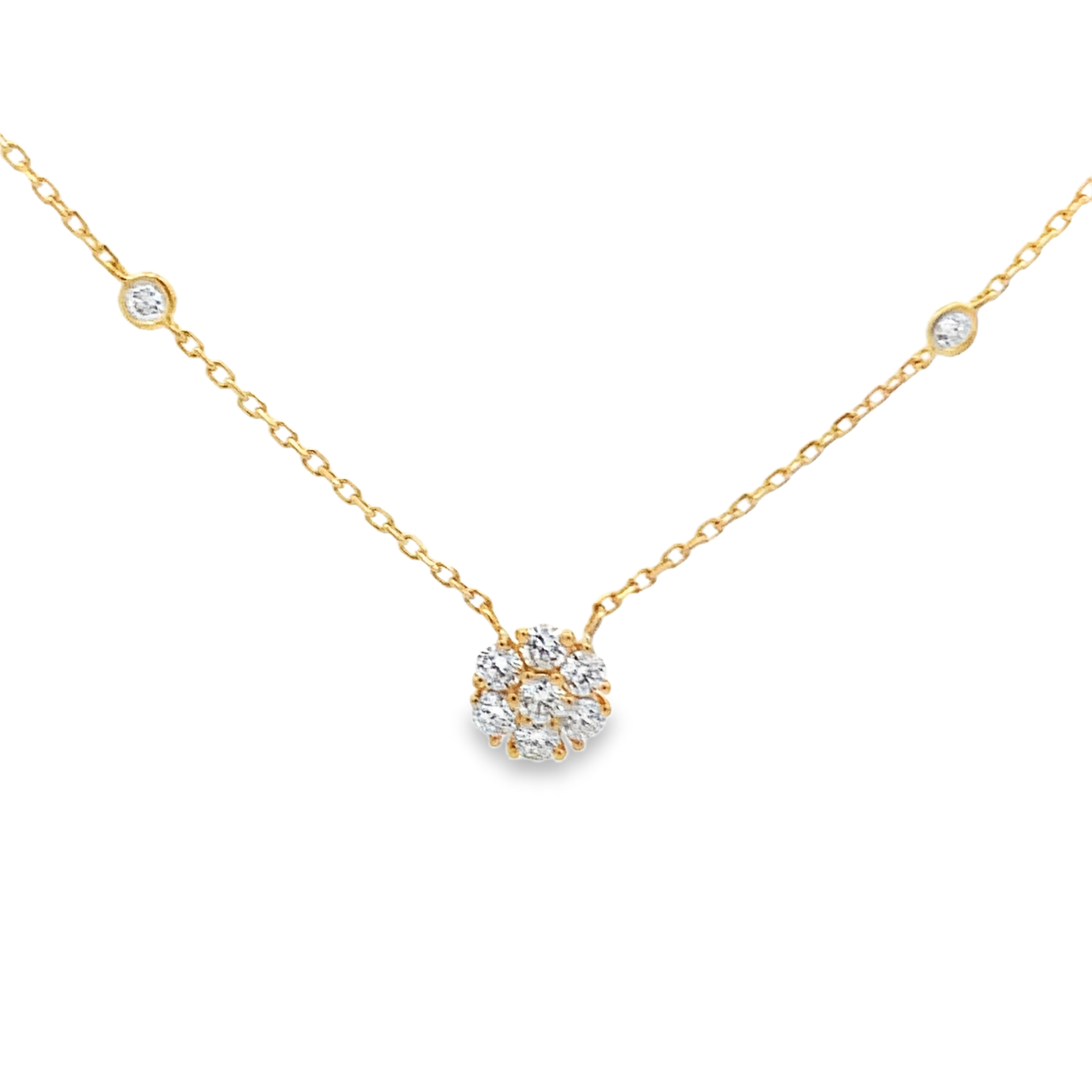 18K Yellow Gold Diamond Cluster Station Necklace