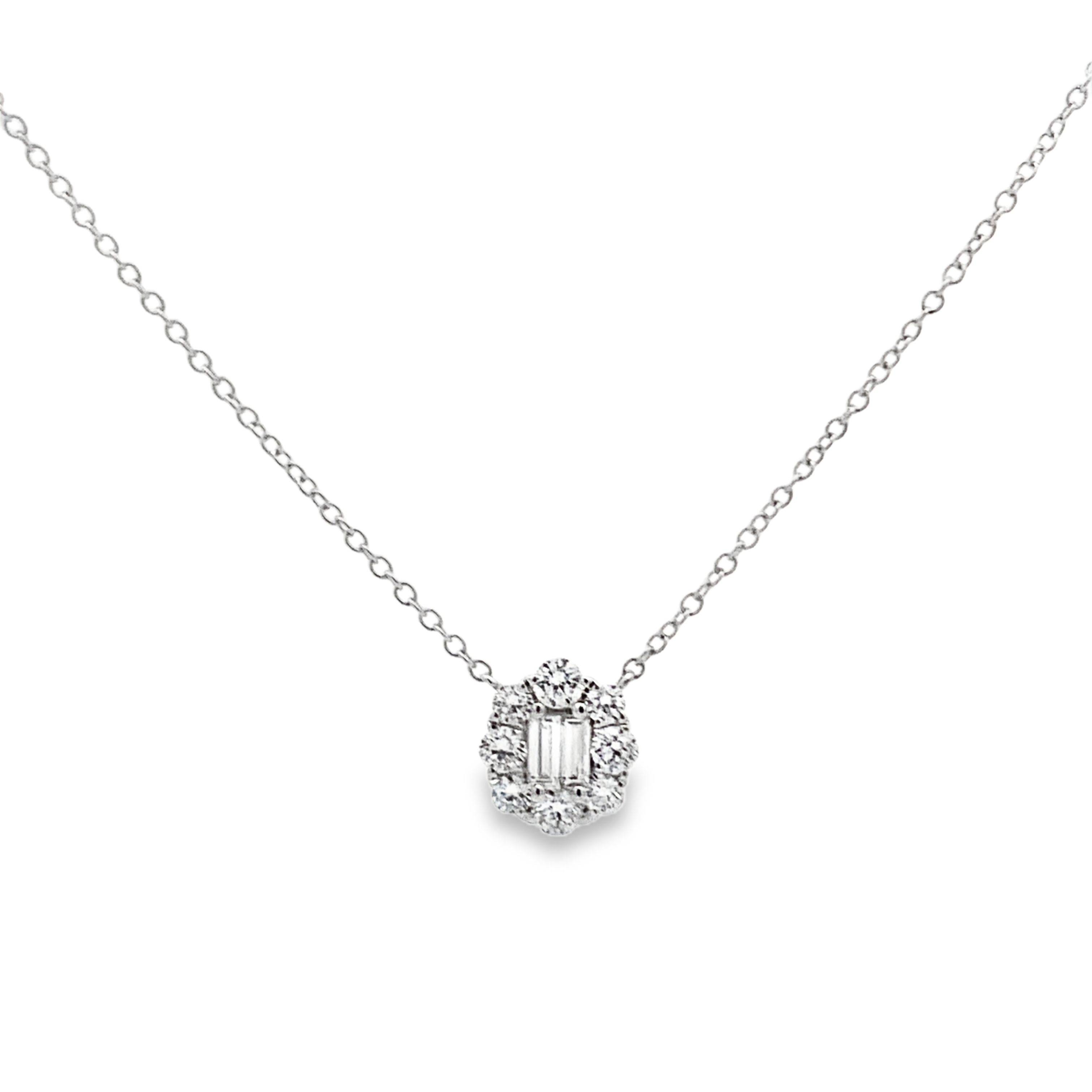 18K White Gold Diamond Baguette Cluster Necklace