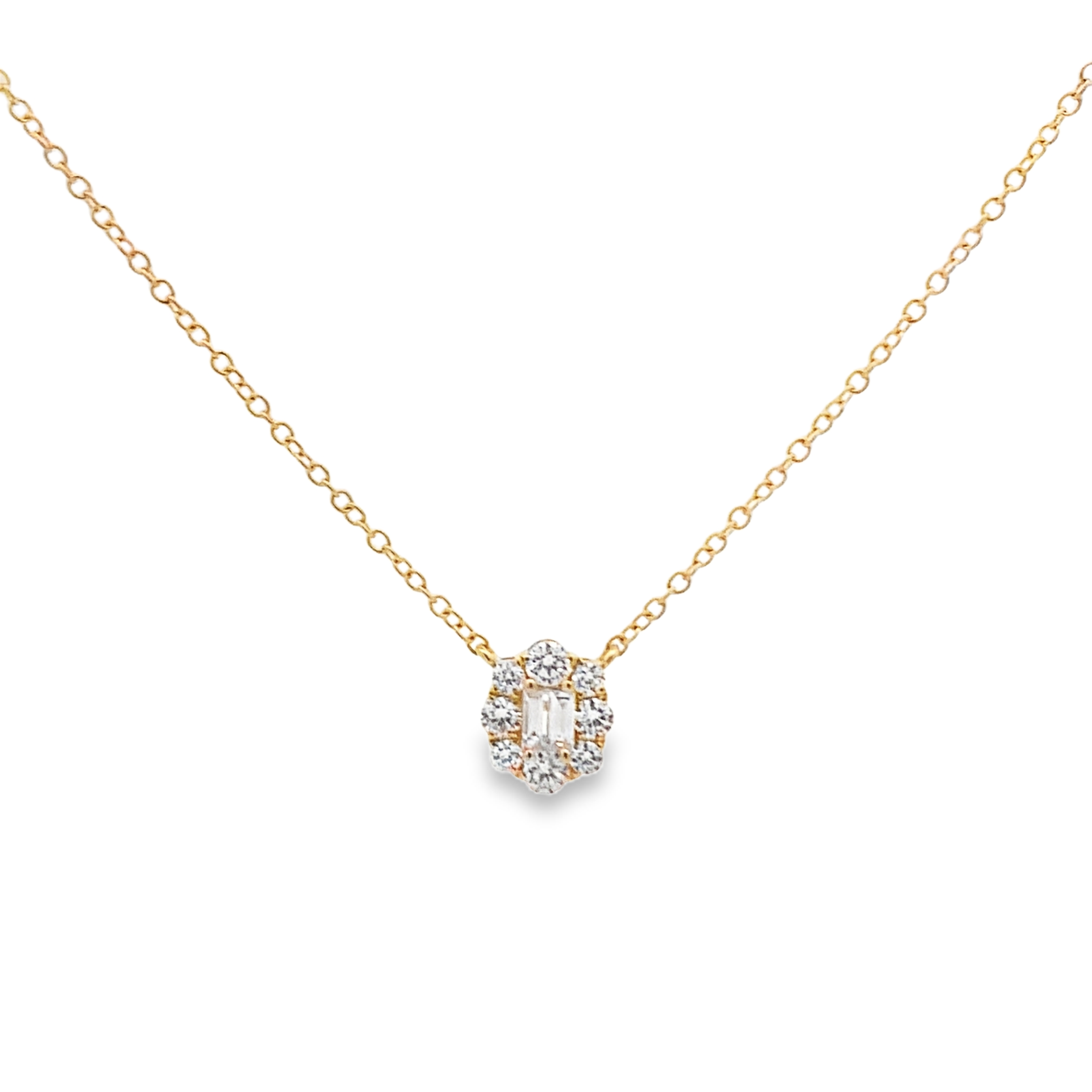 18K Yellow Gold Diamond Baguette Cluster Necklace