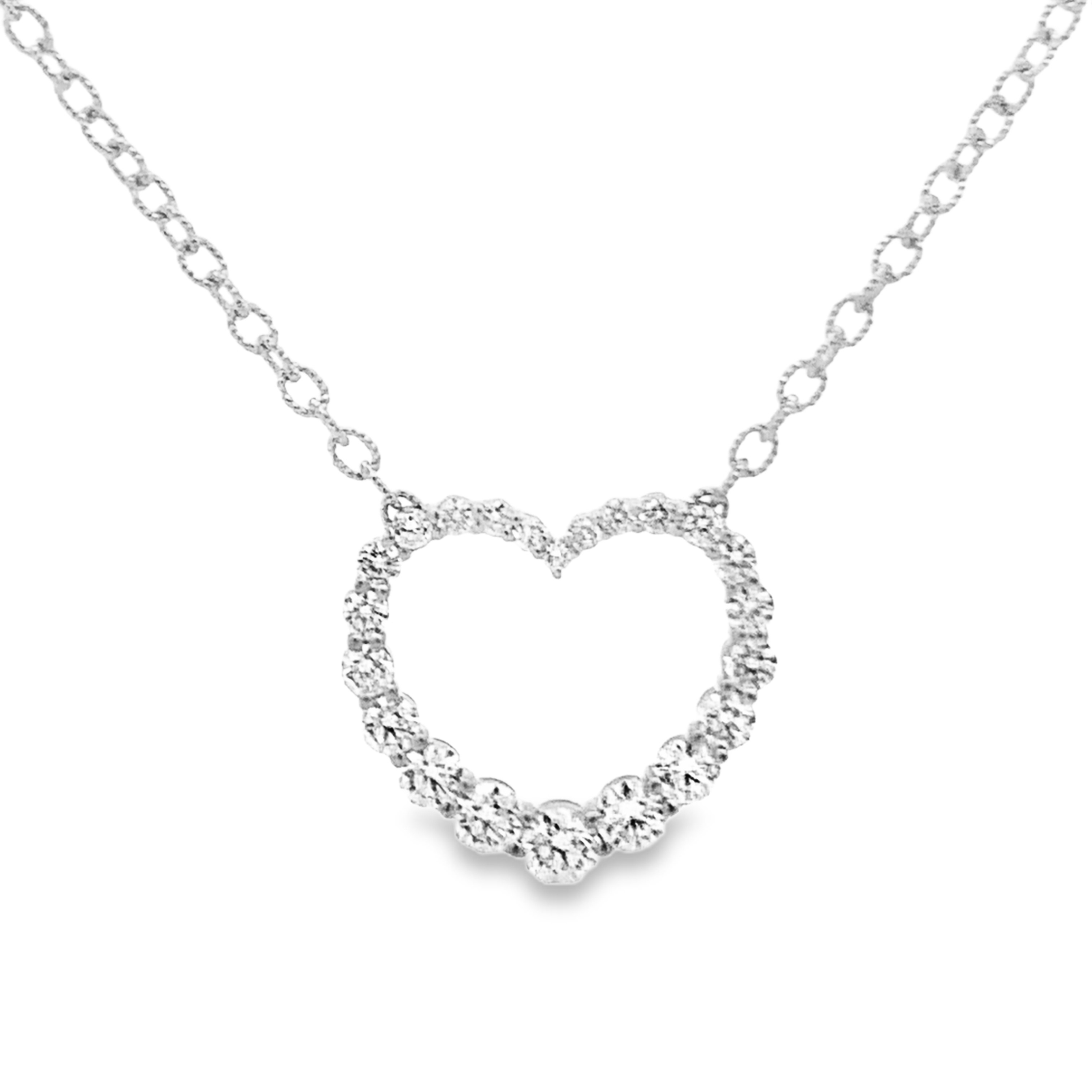 18K White Gold Diamond Heart Pendant on a 14K Chain