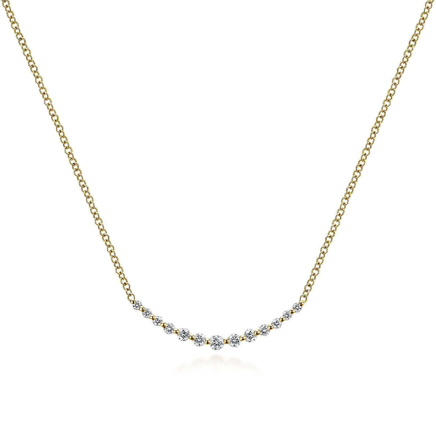 Gabriel & Co. 14K Yellow Gold Diamond Curved Bar Necklace