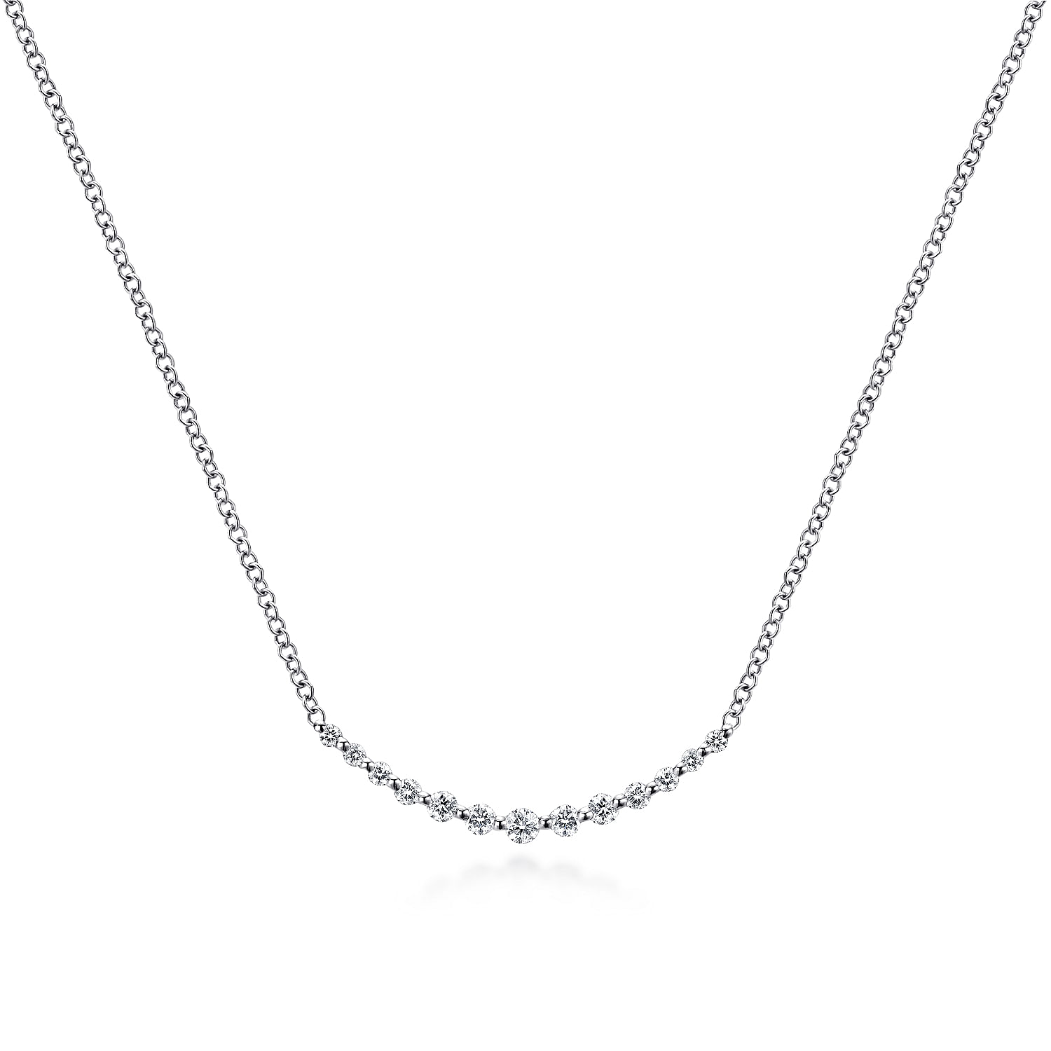 Gabriel & Co. 14K White Gold Diamond Curved Bar Necklace