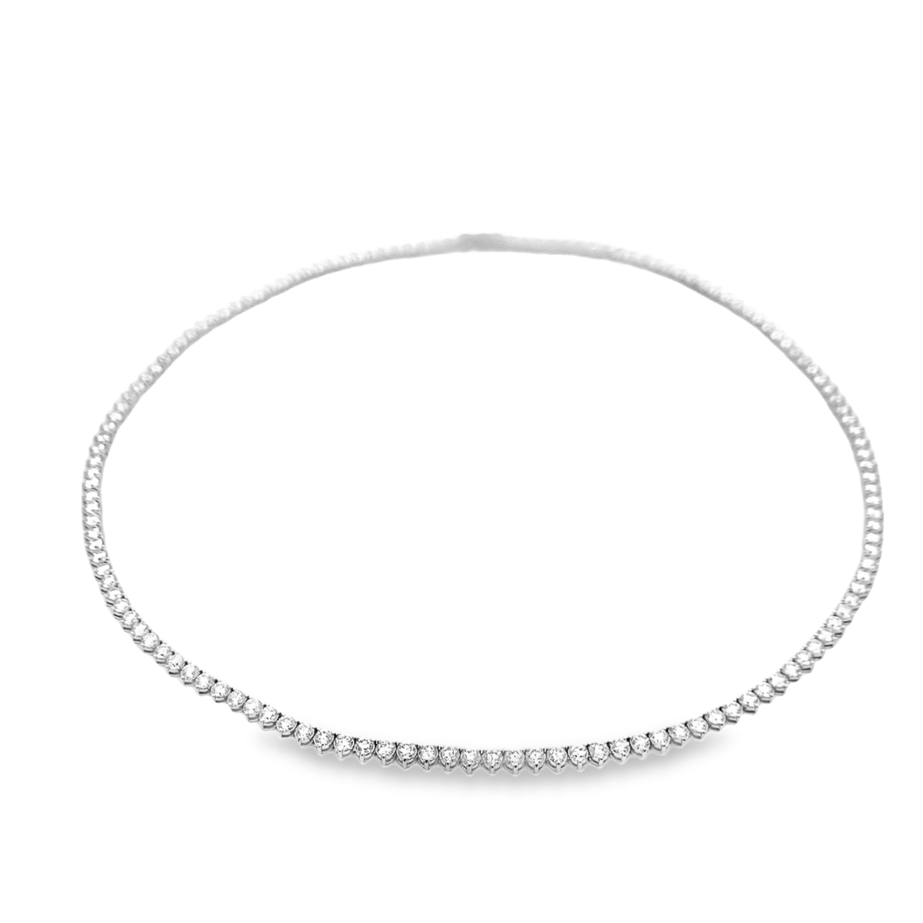 18K White Gold 3-Prong Diamond Tennis Necklace