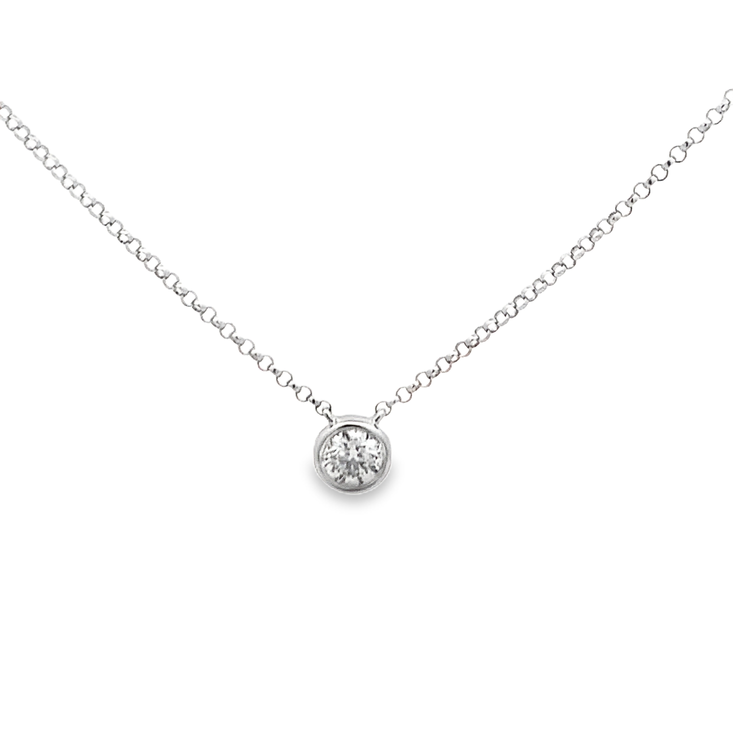 14K White Gold 1/4 Carat Bezel Diamond Solitaire Necklace