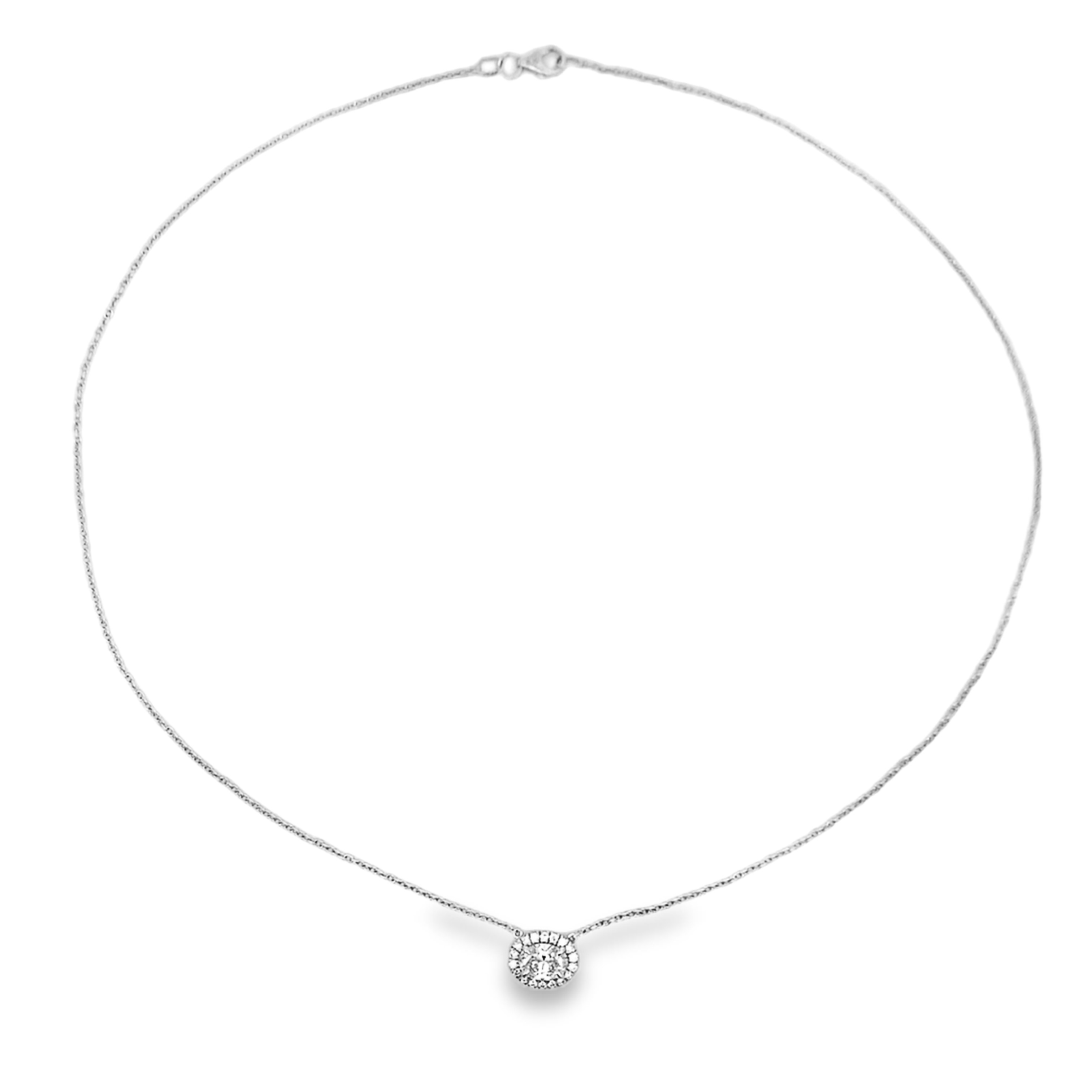 Norman Silverman 18K White Gold Oval Diamond Halo Necklace