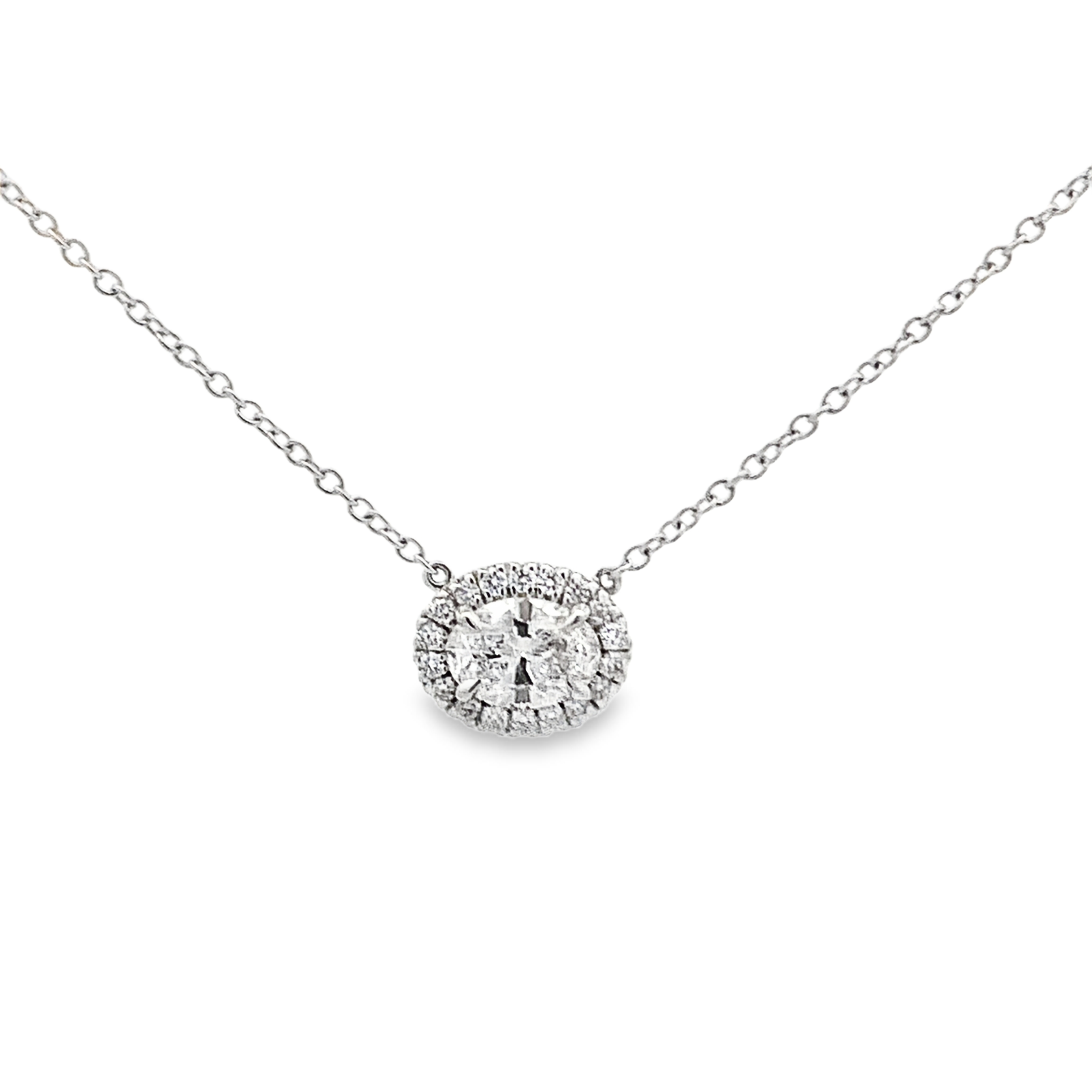 Norman Silverman 18K White Gold Oval Diamond Halo Necklace