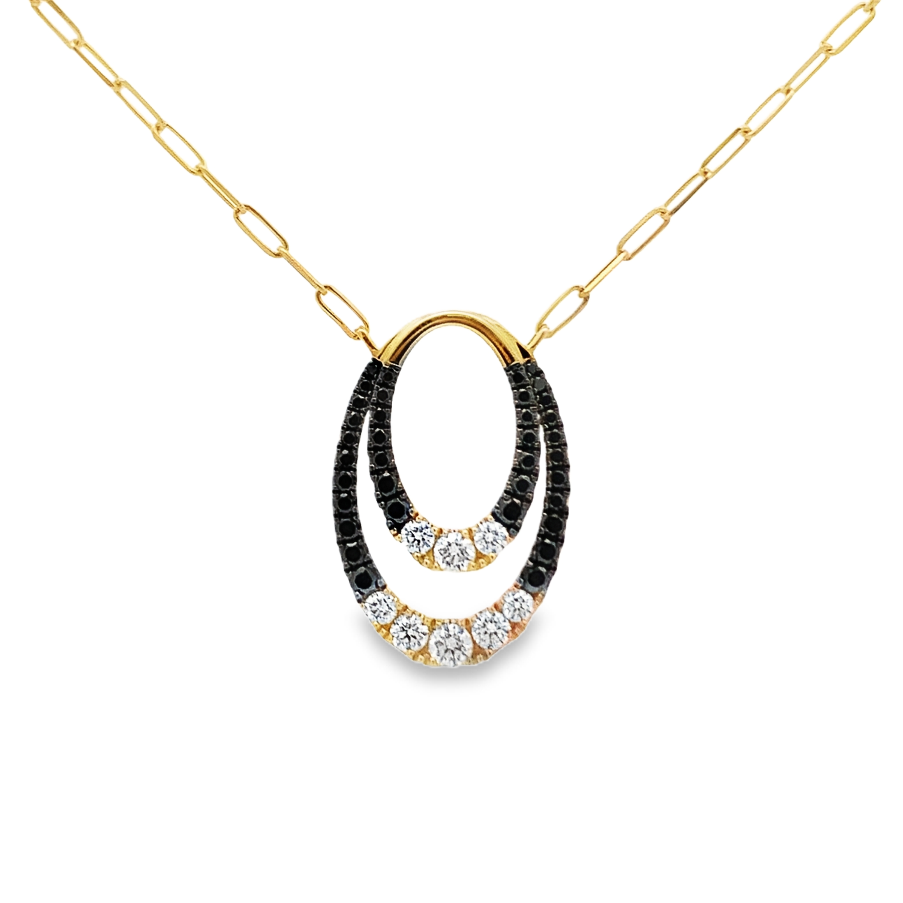 Frederic Sage 14K Yellow Gold Black Diamond Double Oval Necklace