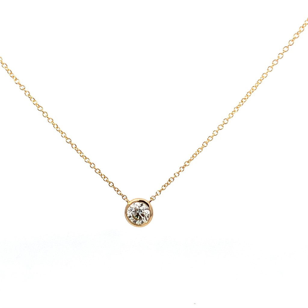 14K Yellow Gold Bezel Set Diamond Solitaire Necklace 16-18