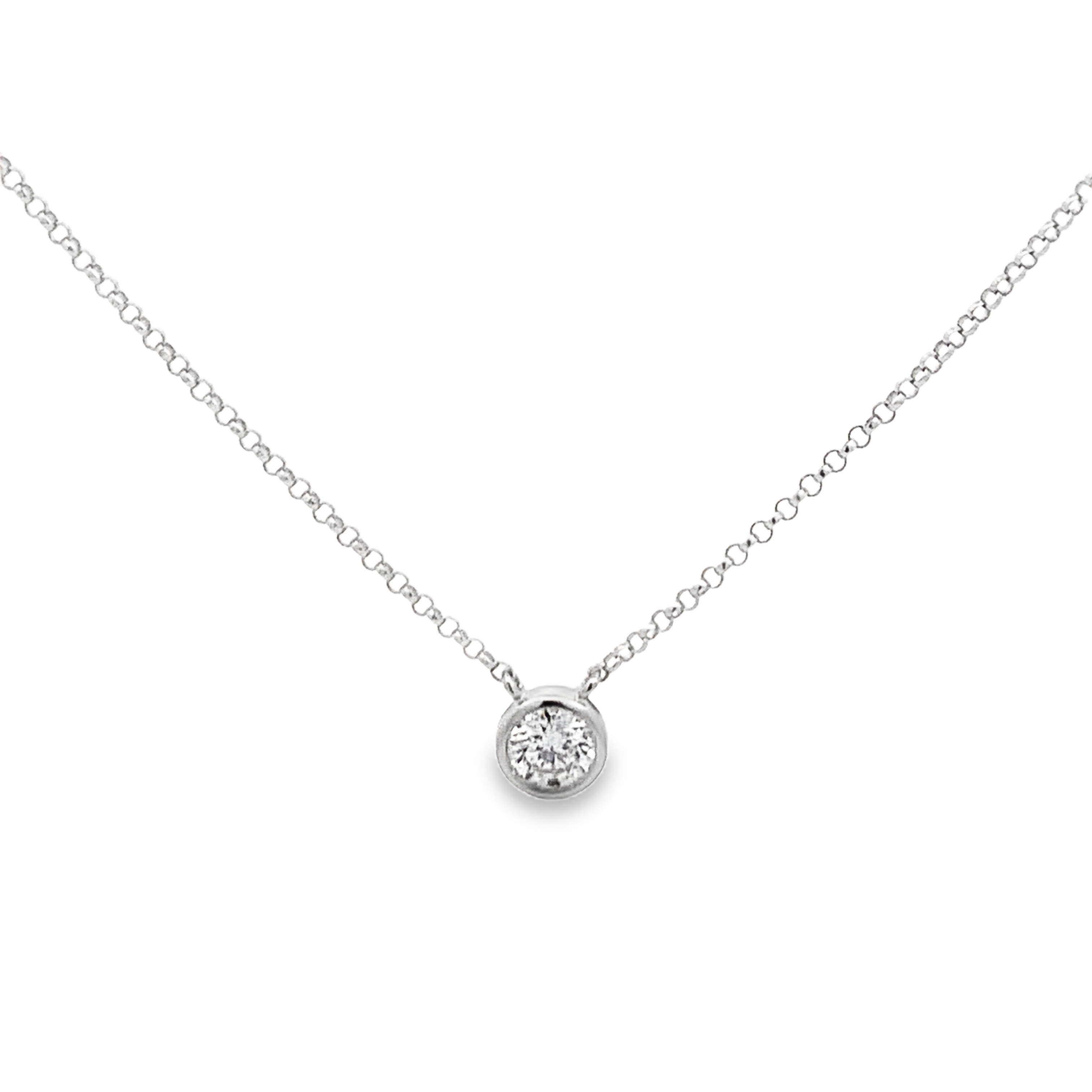 14K White Gold 1/3 Carat Bezel Diamond Solitaire Necklace