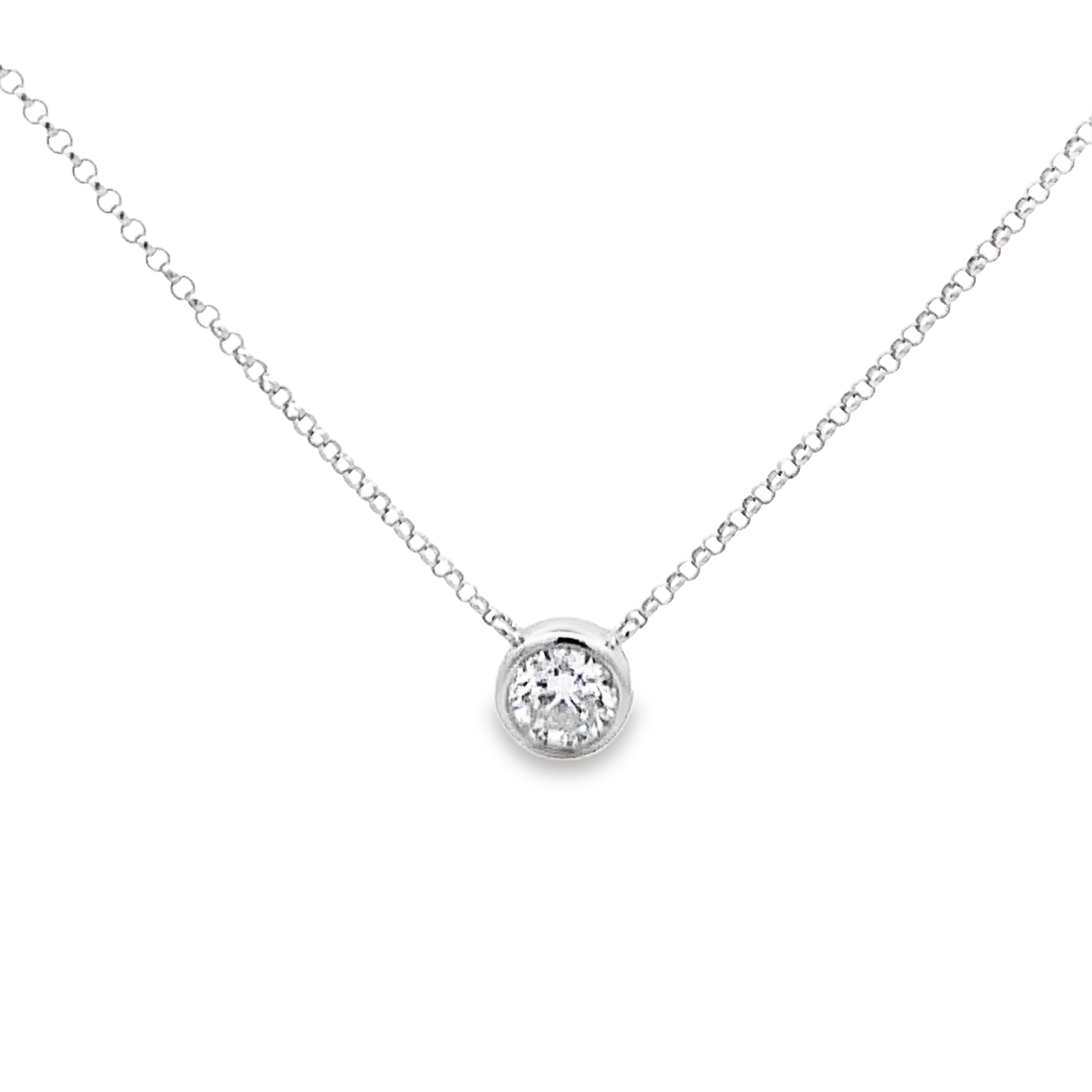 14K White Gold 1/2 Carat Bezel Diamond Solitaire Necklace