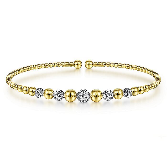 Gabriel & Co. 14K Two-Tone Diamond Stations Beaded Bangle