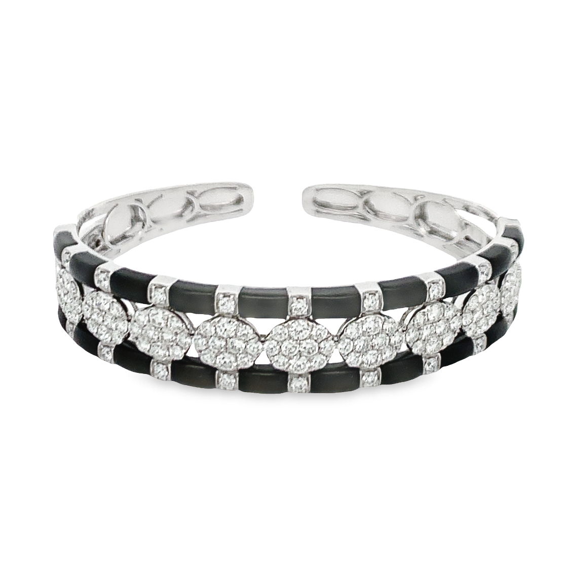 Damaso 18K White Gold Diamond and Black Enamel Bracelet