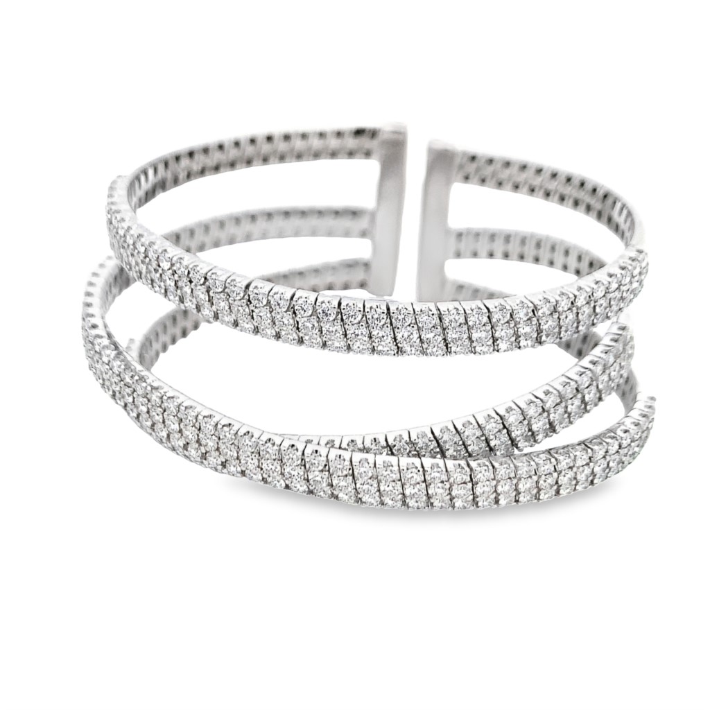 Damaso 18K White Gold Diamond Triple Wrap Bangle