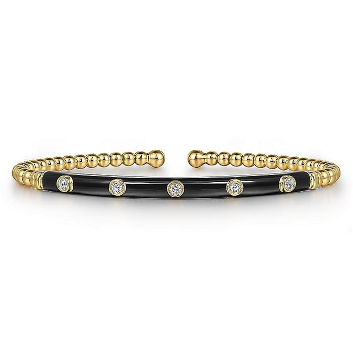 Gabriel & Co 14K Yellow Gold Black Enamel and Diamond Bangle