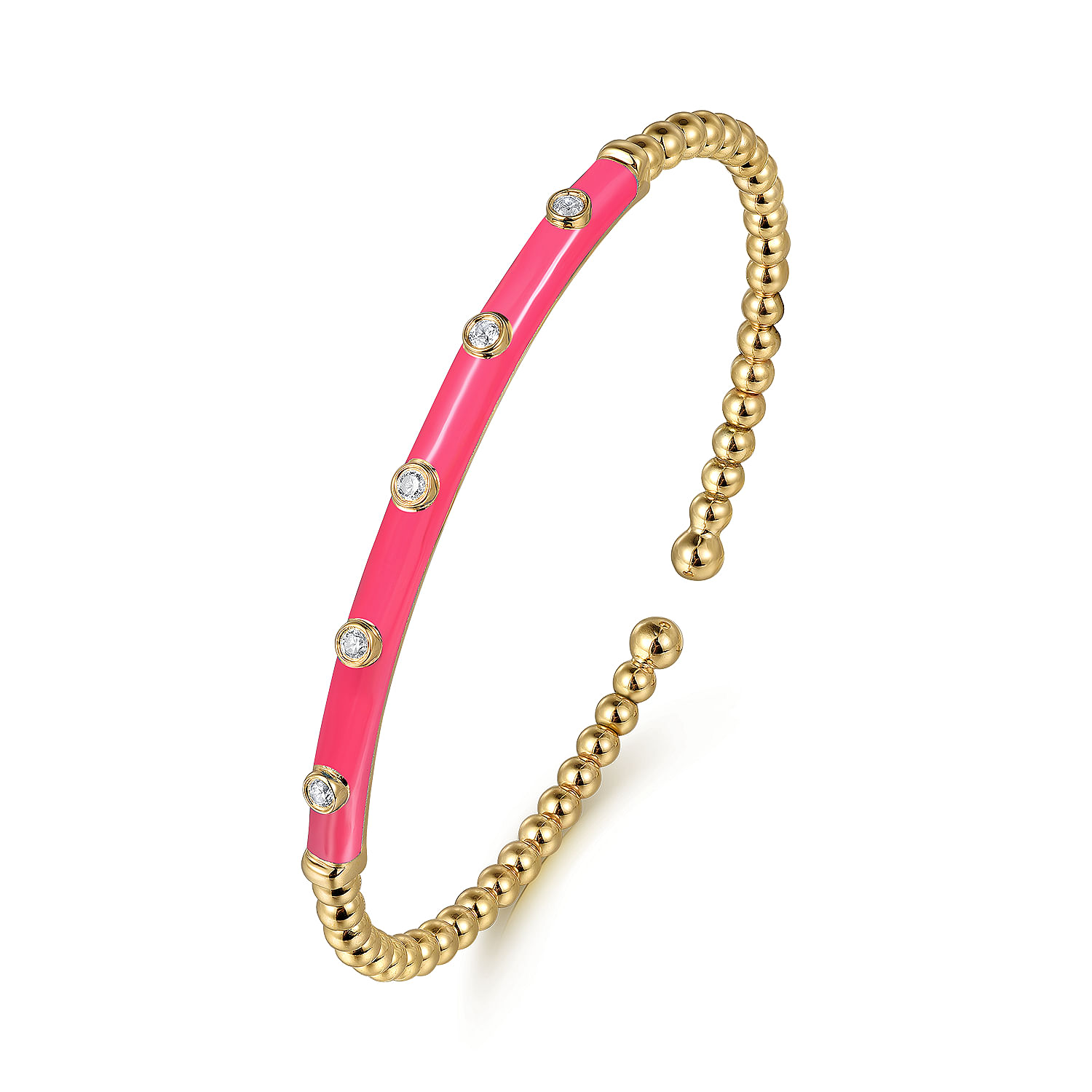 Gabriel & Co 14K Yellow Gold Pink Enamel and Diamond Bangle