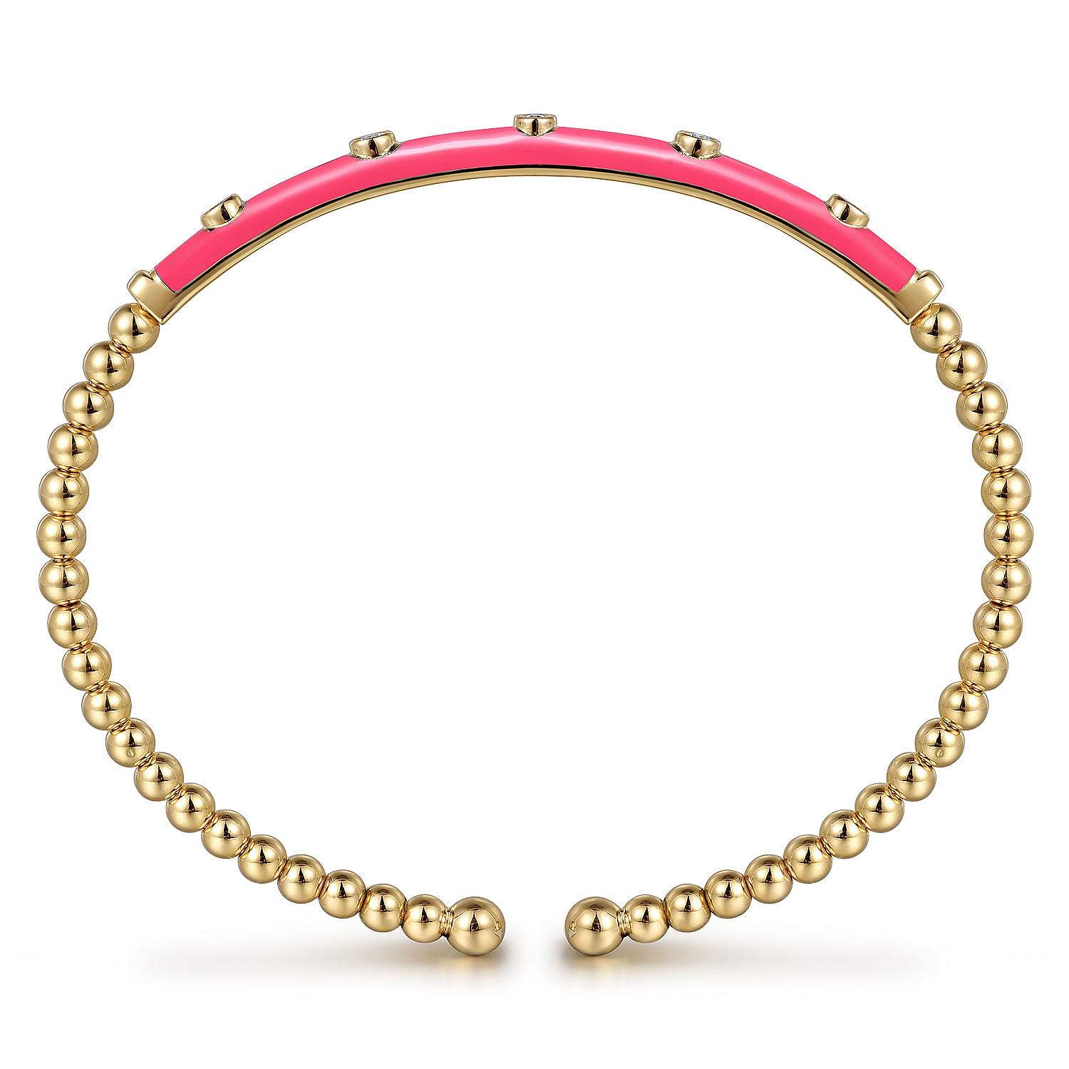 Gabriel & Co 14K Yellow Gold Pink Enamel and Diamond Bangle