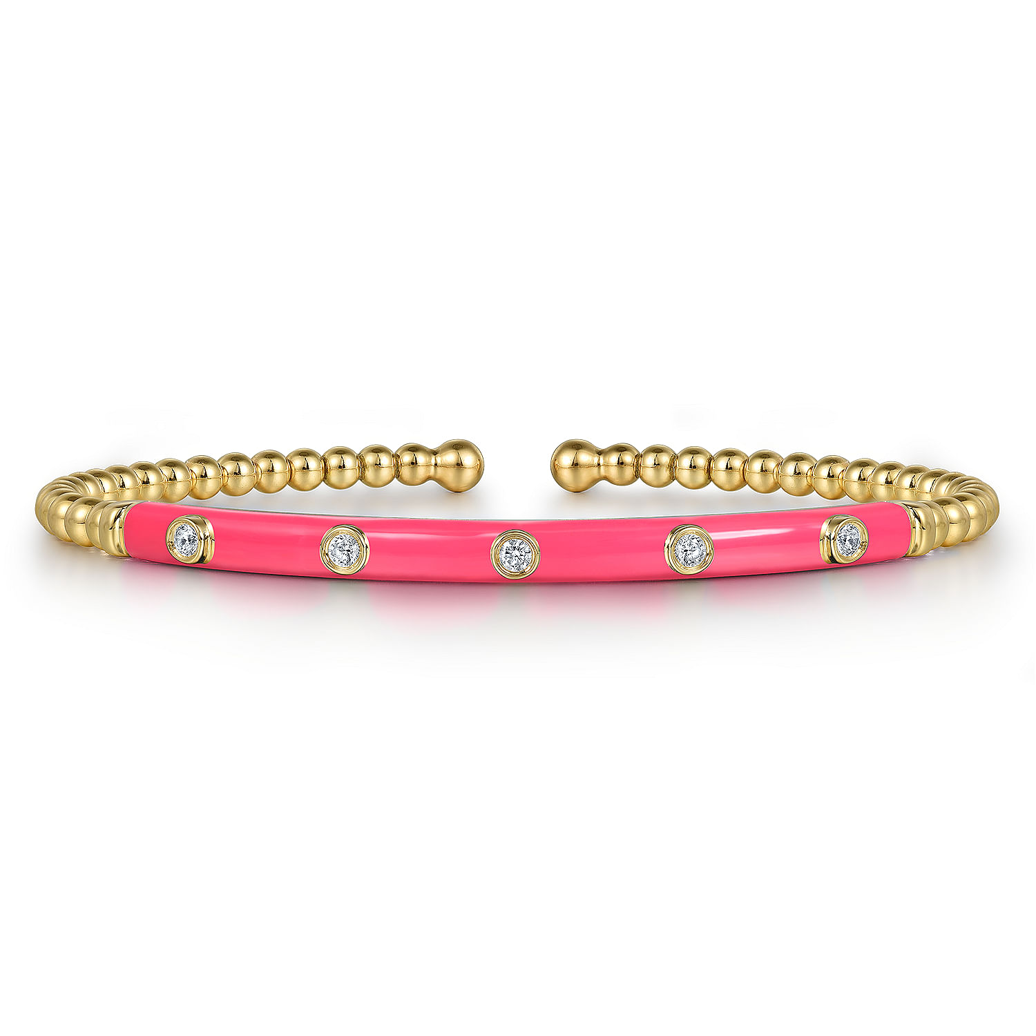 Gabriel & Co 14K Yellow Gold Pink Enamel and Diamond Bangle