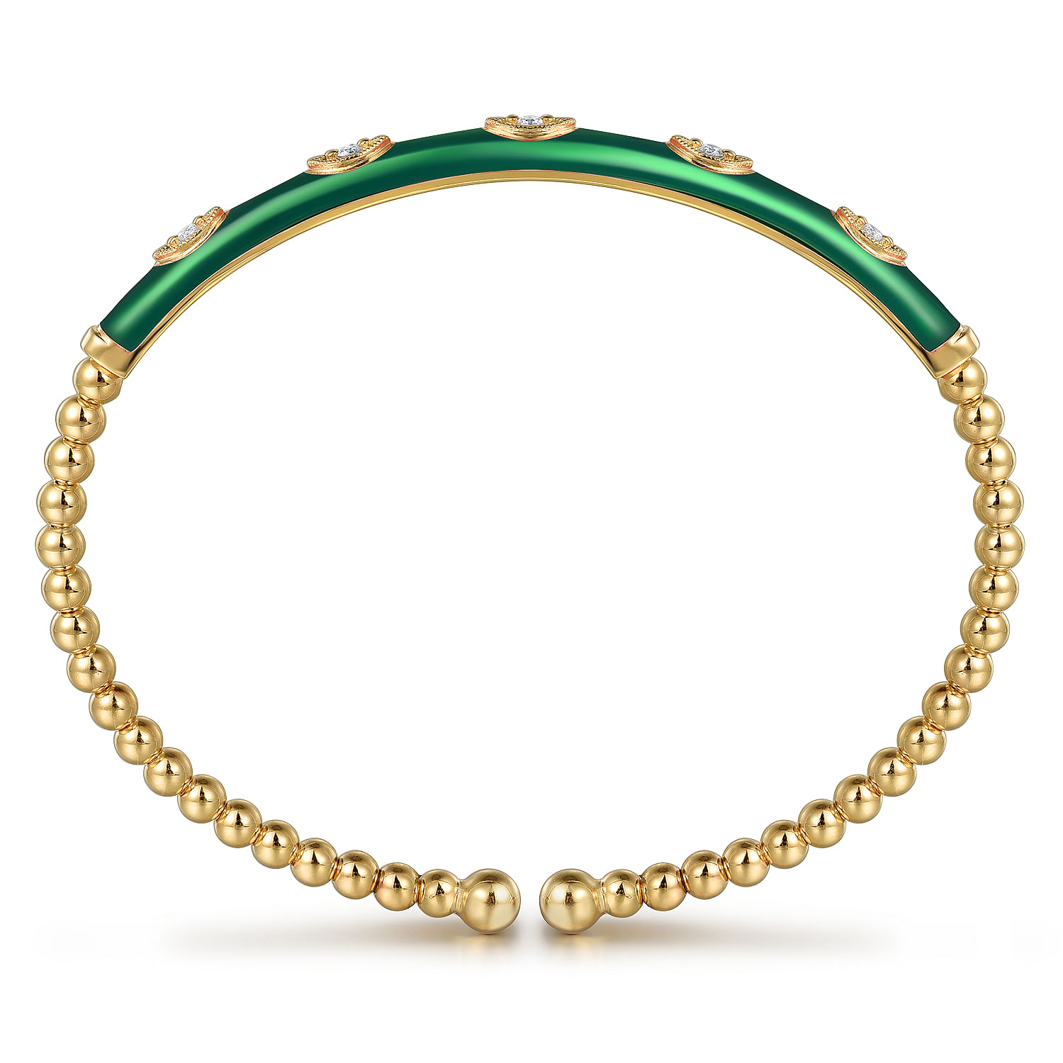 Gabriel & Co. 14K Yellow Gold Green Enamel and Diamond Bangle