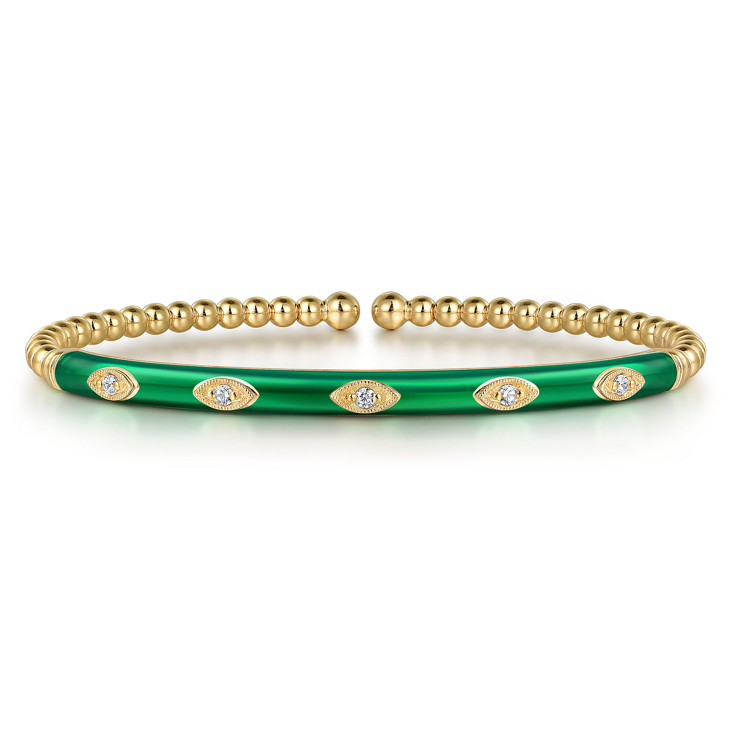 Gabriel & Co. 14K Yellow Gold Green Enamel and Diamond Bangle