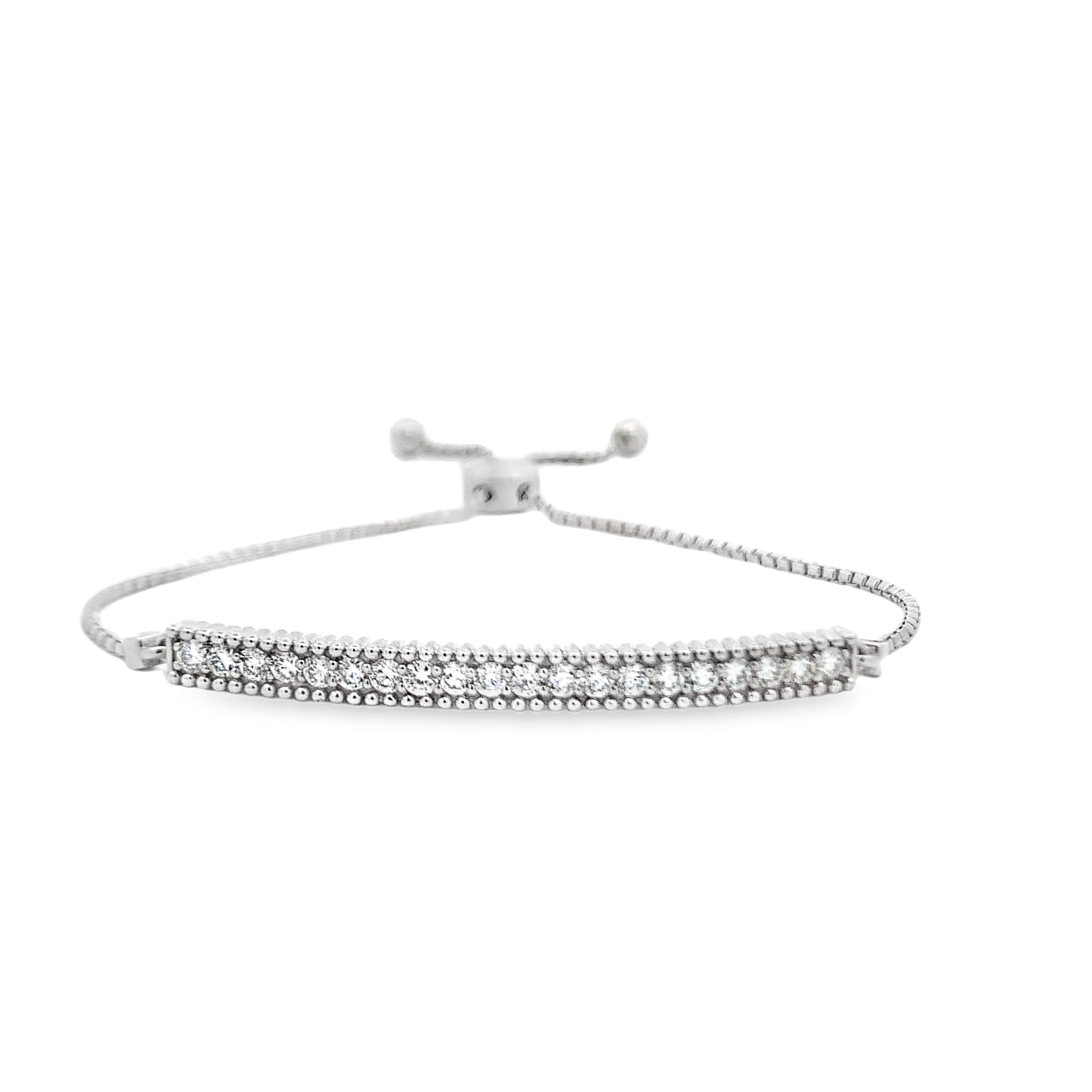 18K White Gold Diamond Bar Slide Clasp Bracelet