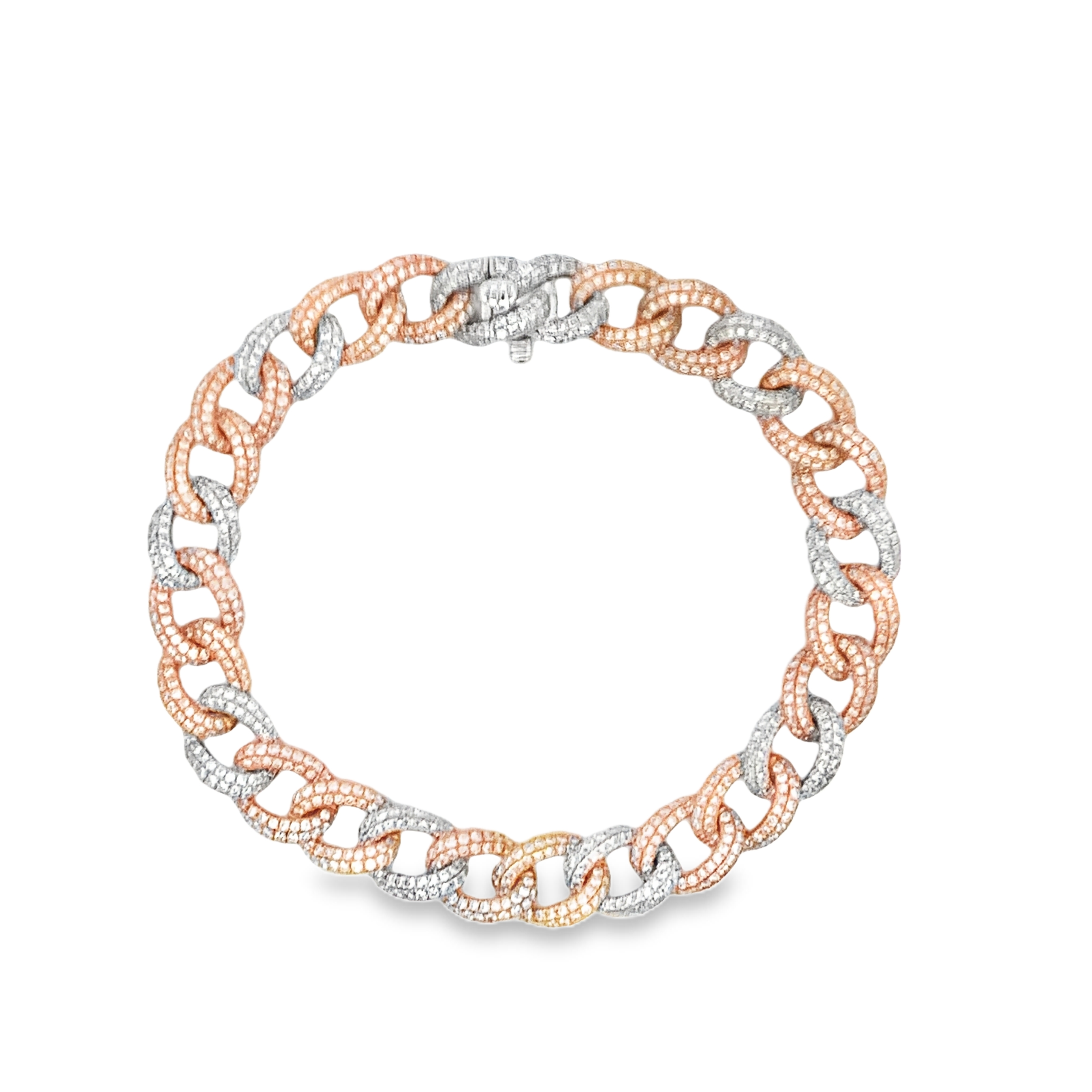 18K Tri-Color Pave Diamond Link Bracelet