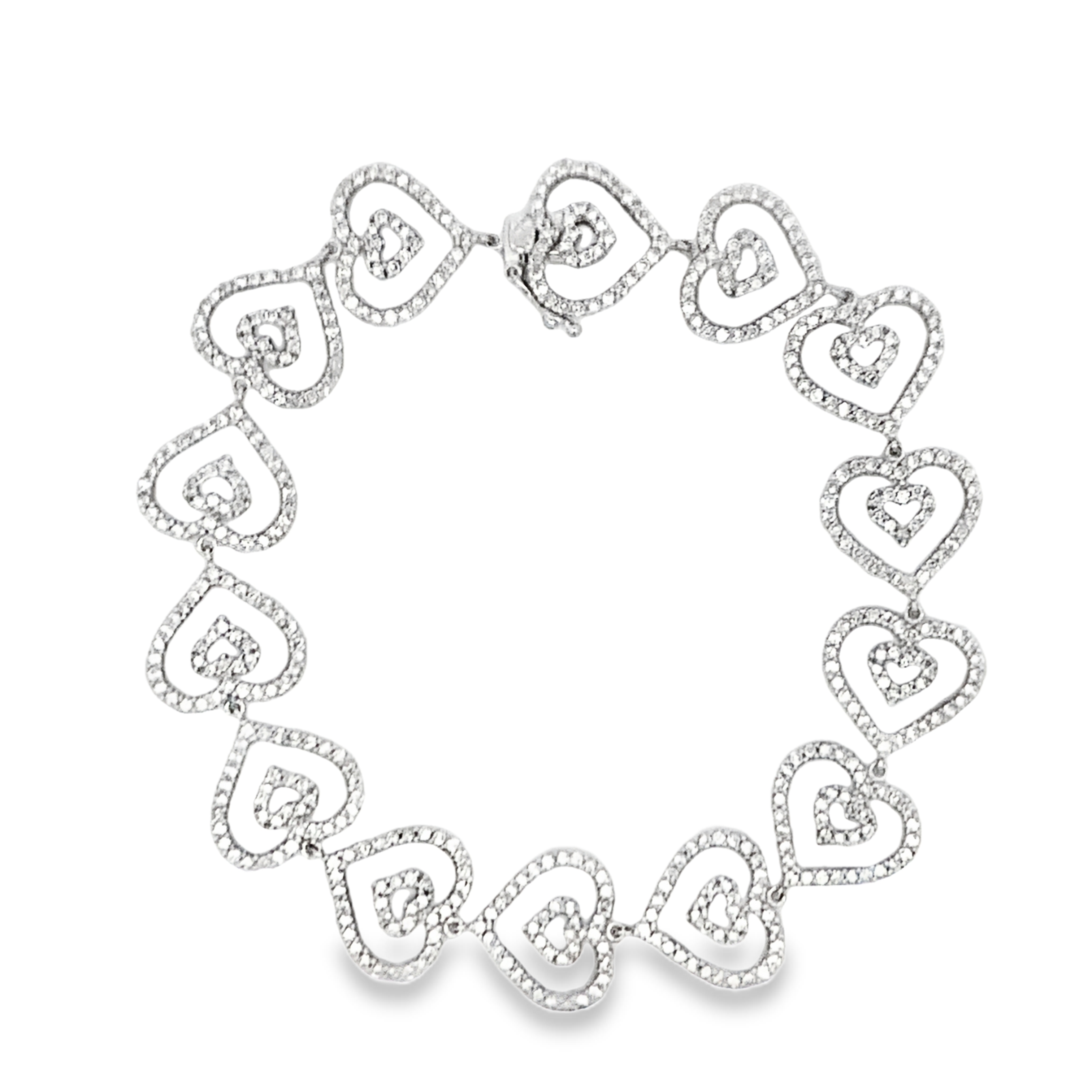 18K White Gold Diamond Heart-Links Bracelet