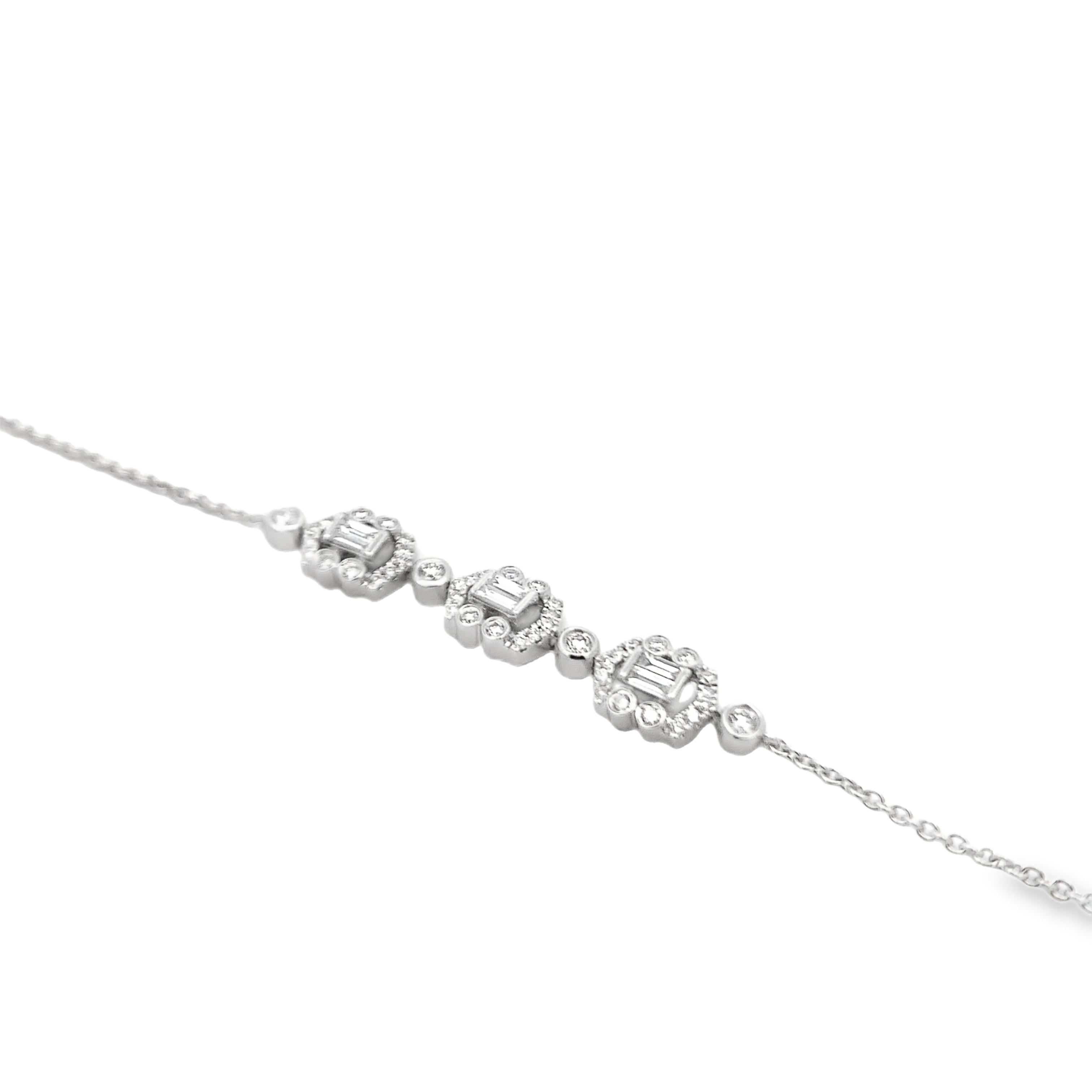 14K White Gold Cluster Diamond Station Bracelet