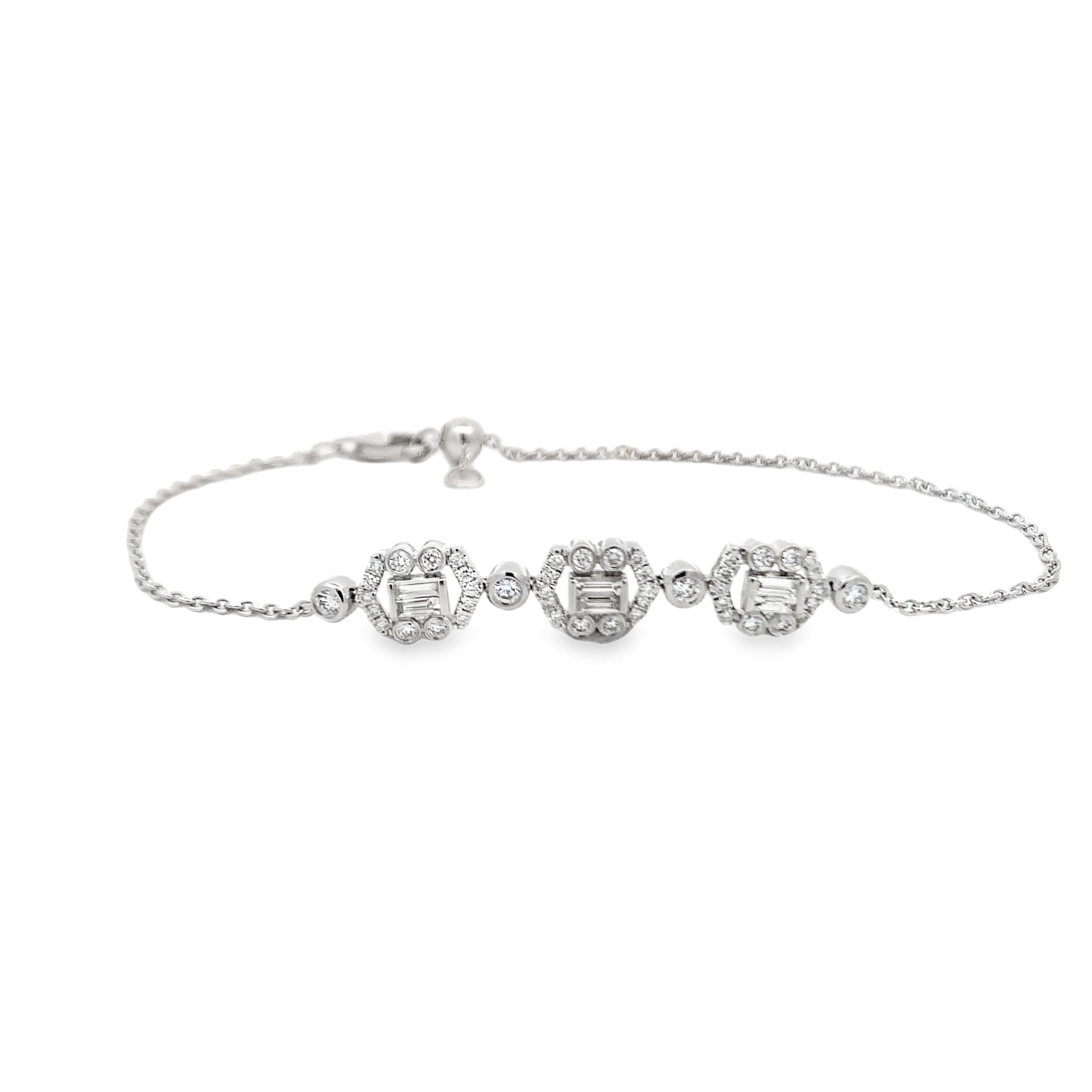 14K White Gold Cluster Diamond Station Bracelet