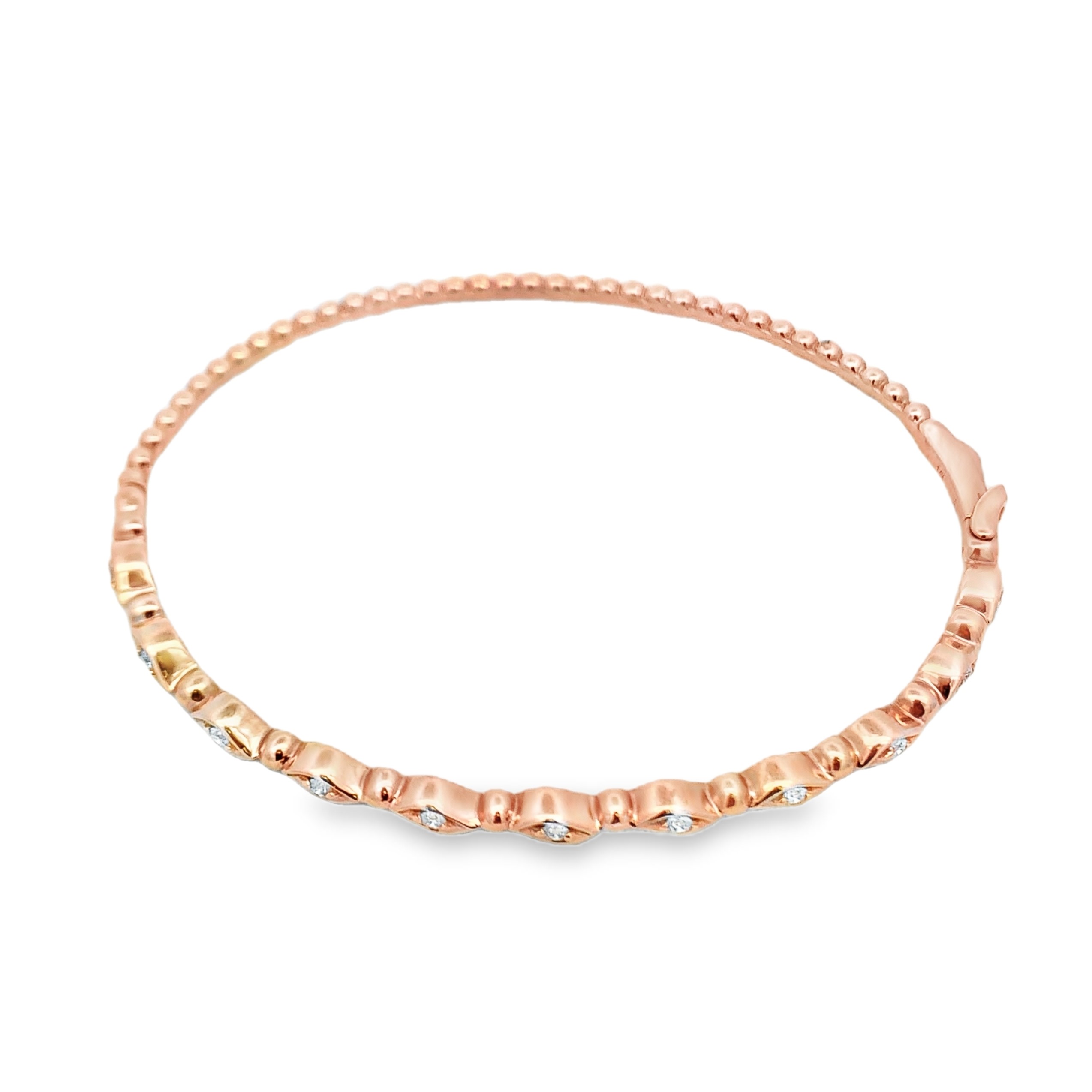 14K Rose Gold Rope Diamond Bangle