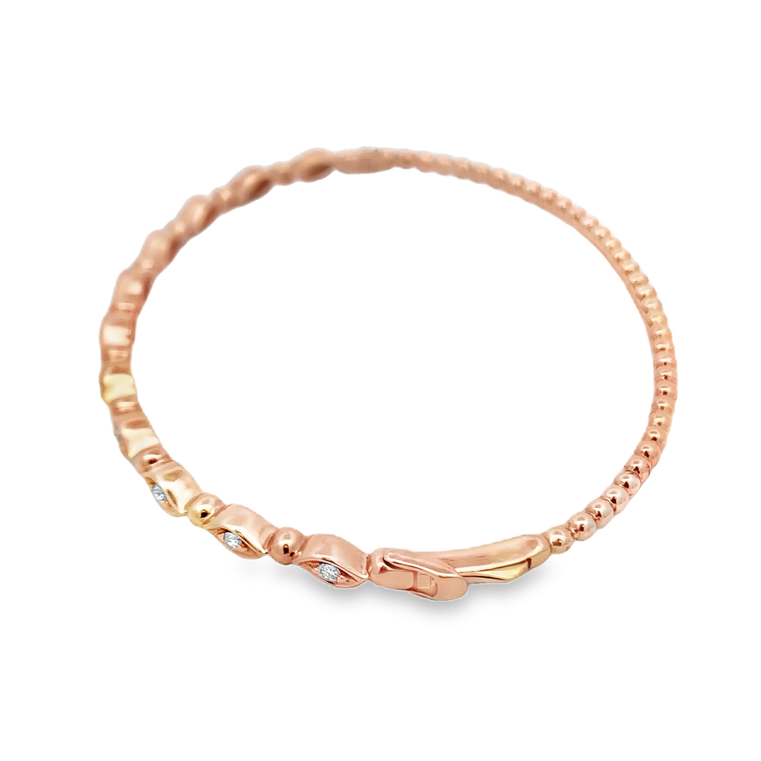 14K Rose Gold Rope Diamond Bangle