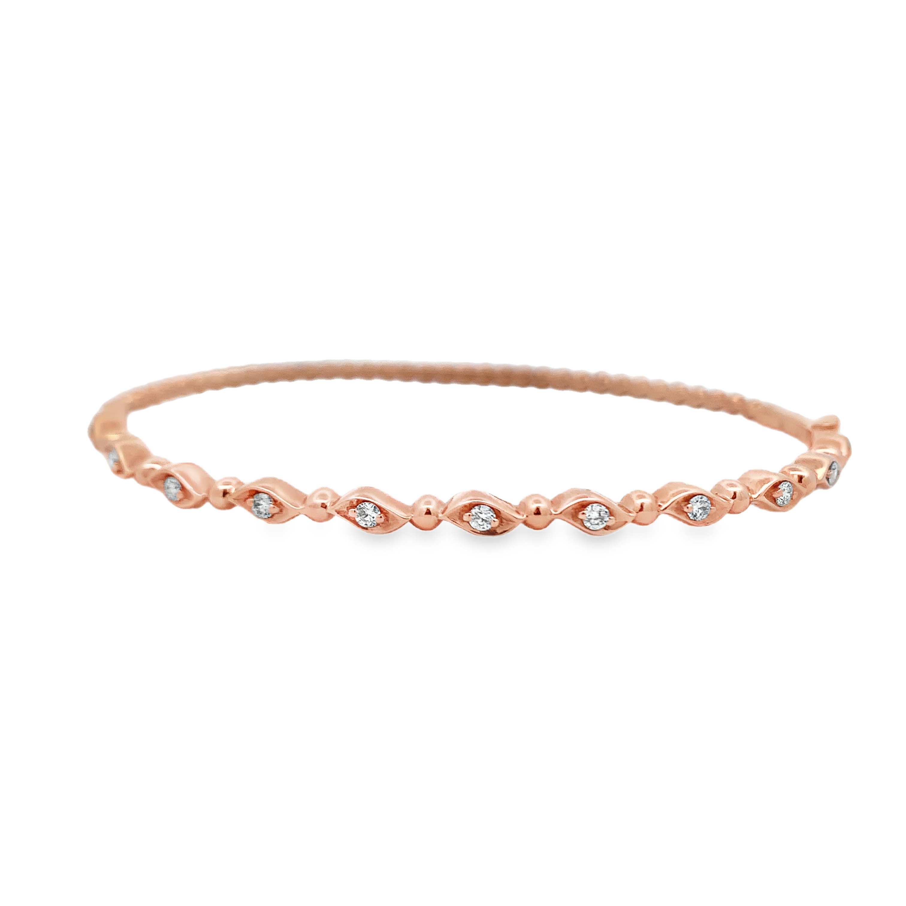 14K Rose Gold Rope Diamond Bangle