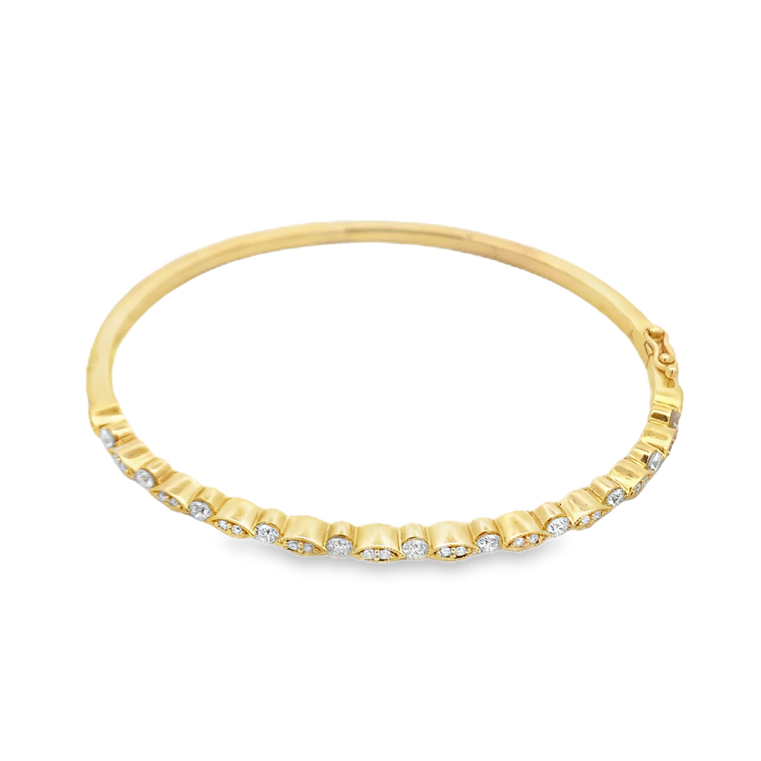 14K Yellow Gold Milgrain Alternating Diamond Bangle