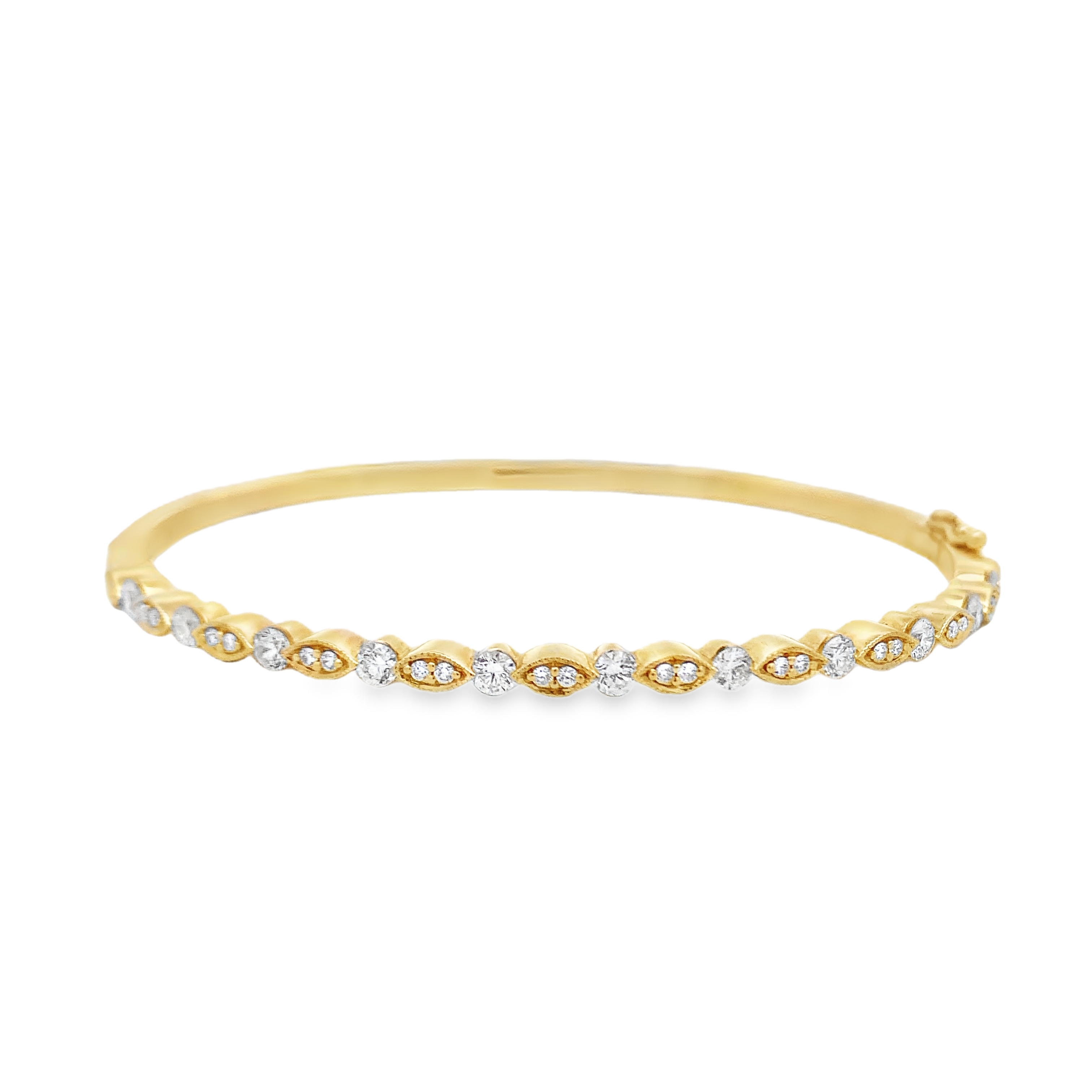 14K Yellow Gold Milgrain Alternating Diamond Bangle