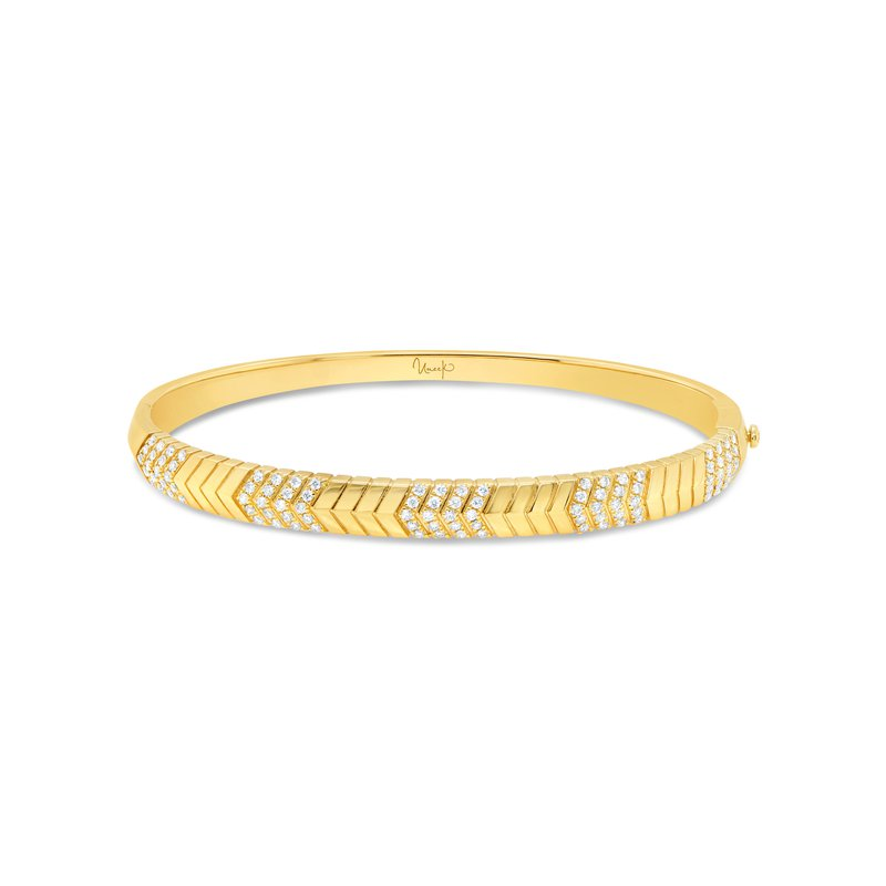 Uneek 18K Yellow Gold Diamond Chevron Bangle